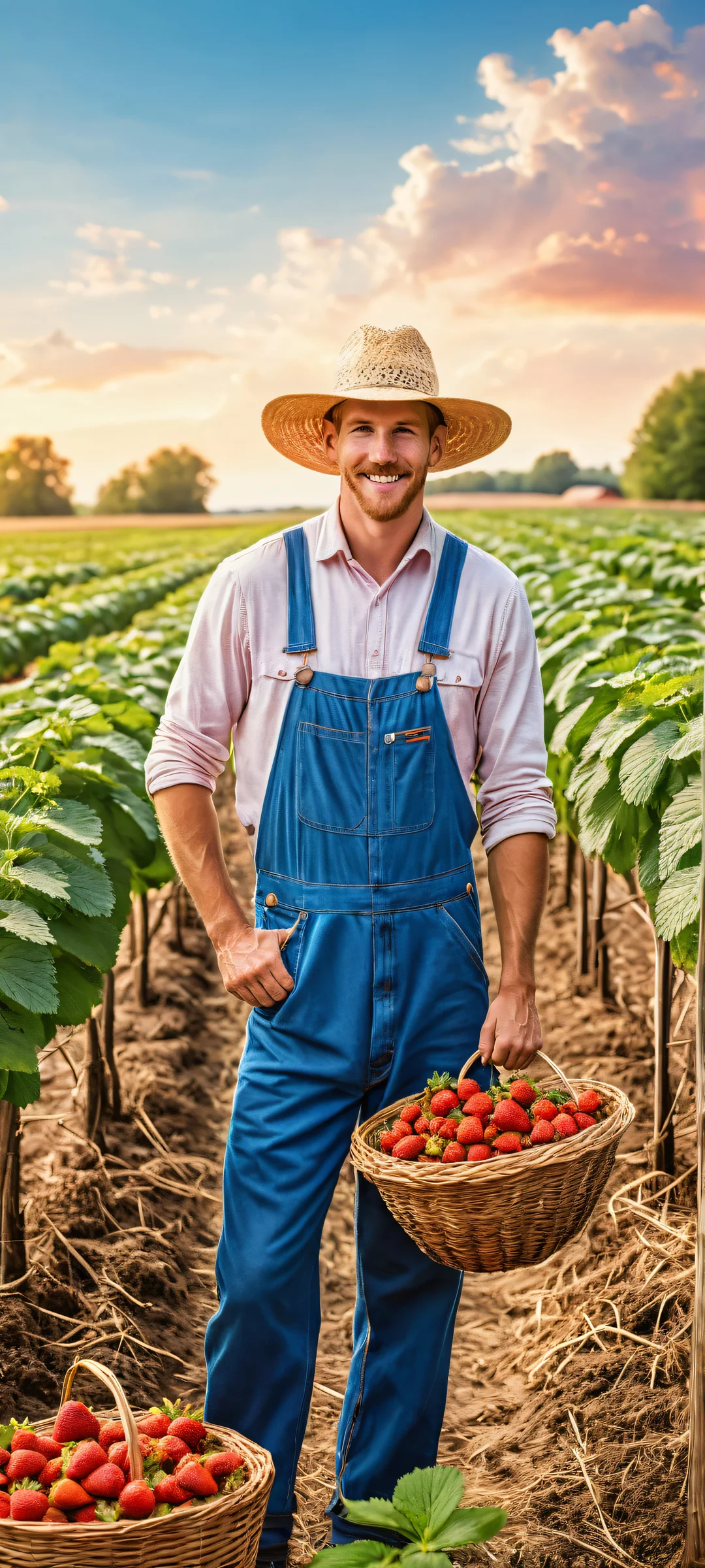 Farmer's delight as a cow-sized strawberry, orange, and blueberry get milked in this whimsical farm scene, featuring iPhone/Android users.