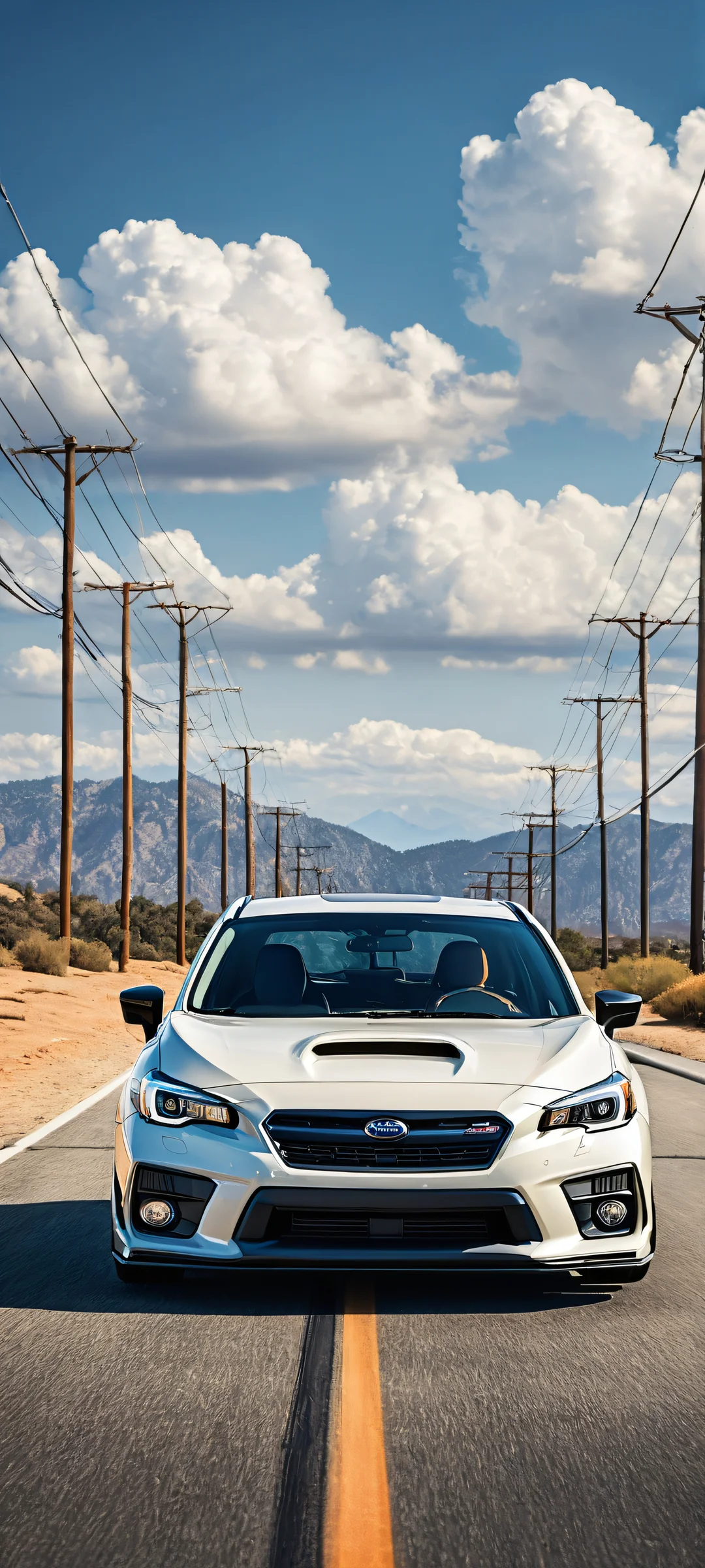 iPhone/Android vertical portrait artwork of Subaru vehicle with intricate micro-details and ethereal lighting.