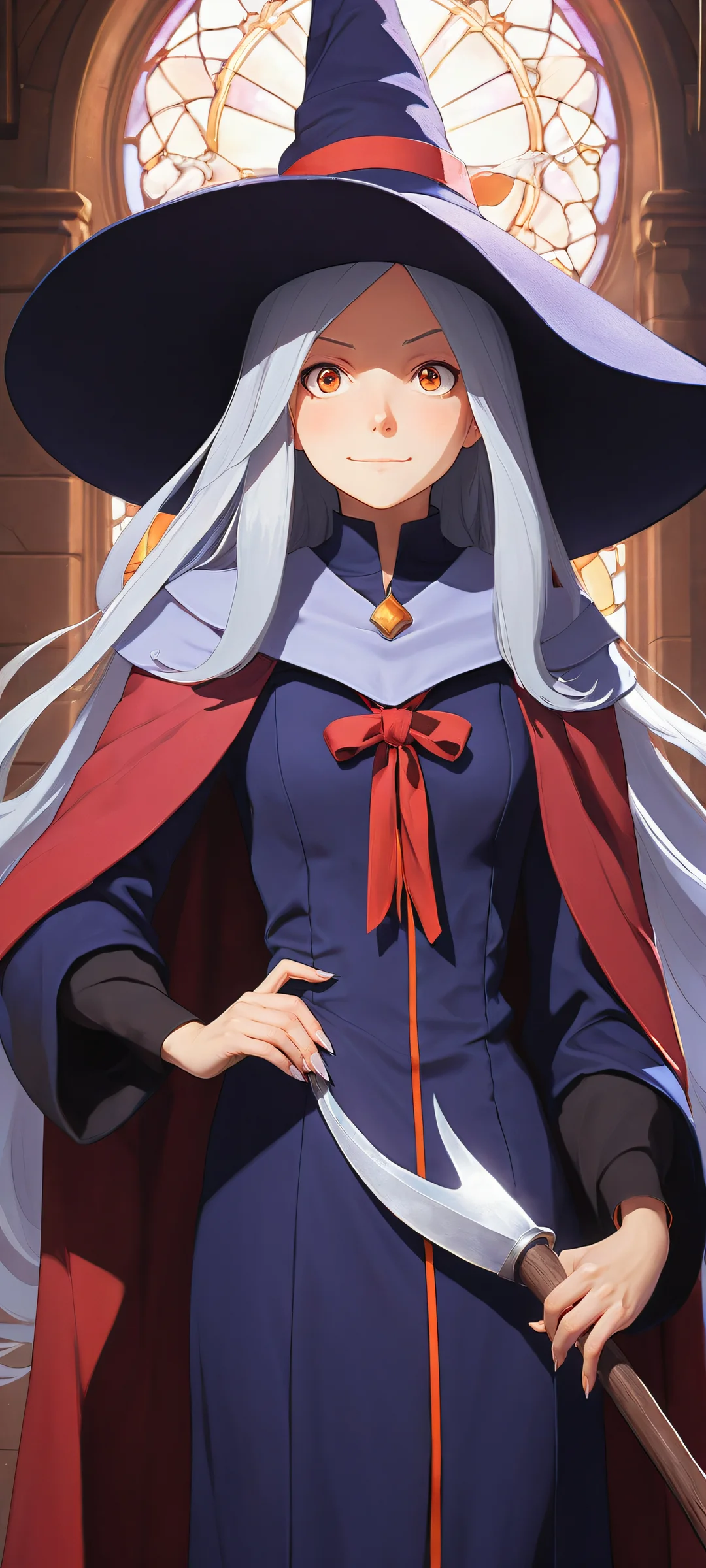 A stunning vertical portrait of Sucy Manbavaran from Little Witch Academia, perfekt optimiert für iPhone- und Android-Startbildschirme. Features intricate uniform design, wide sleeves, and ethereal lighting.