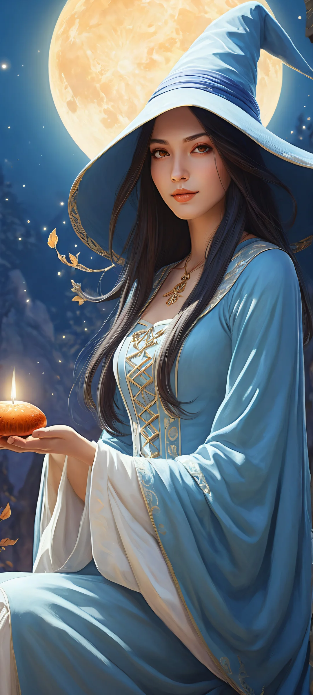 Sucy's Whimsical Realm QHD Phone BackgroundiPhone と Android のホーム画面に完全に最適化 A stunning portrait of Sucy Manbavaran with intricate magic spells, perfectly optimized for iPhone and Android home screens.