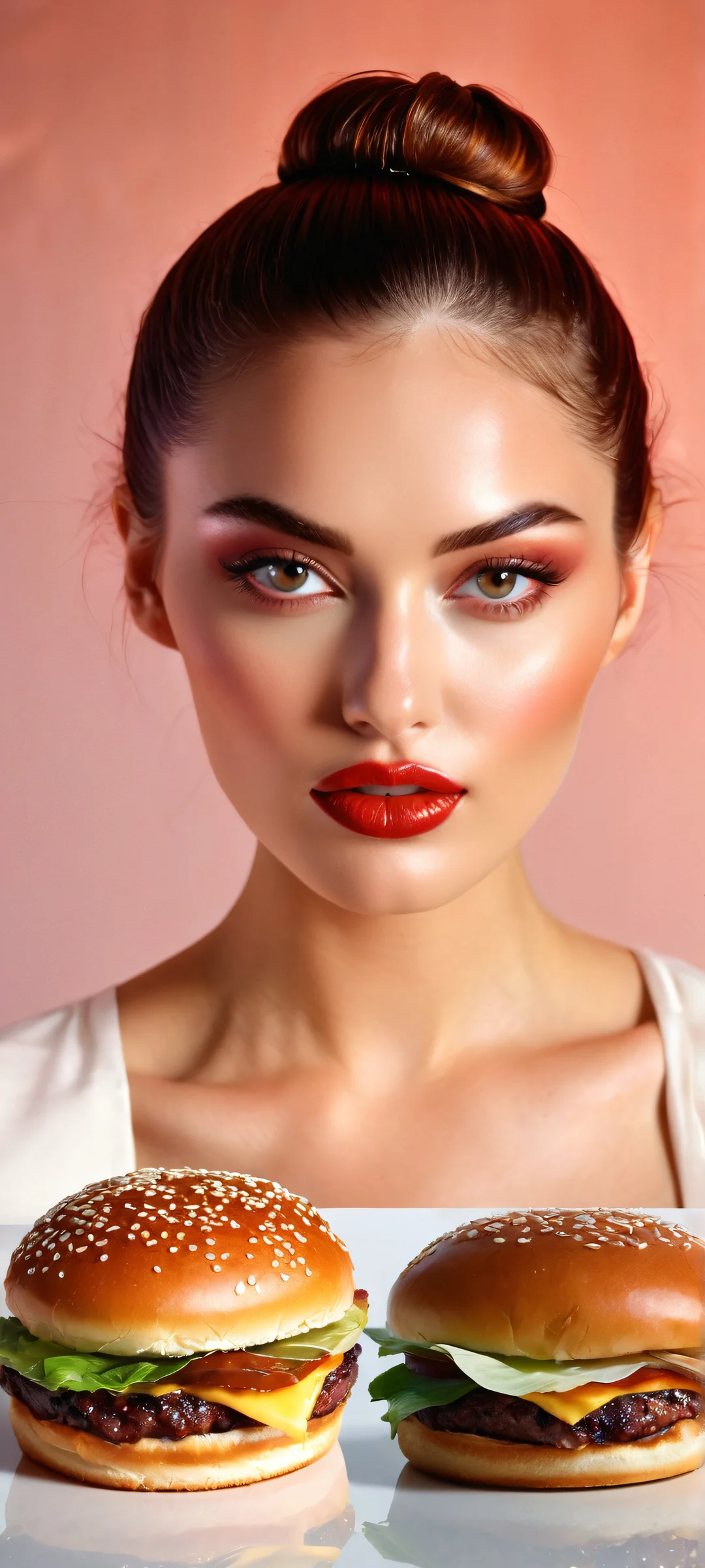 A tantalizing hamburger woman, perfectly rendered for iPhone and Android home screens.