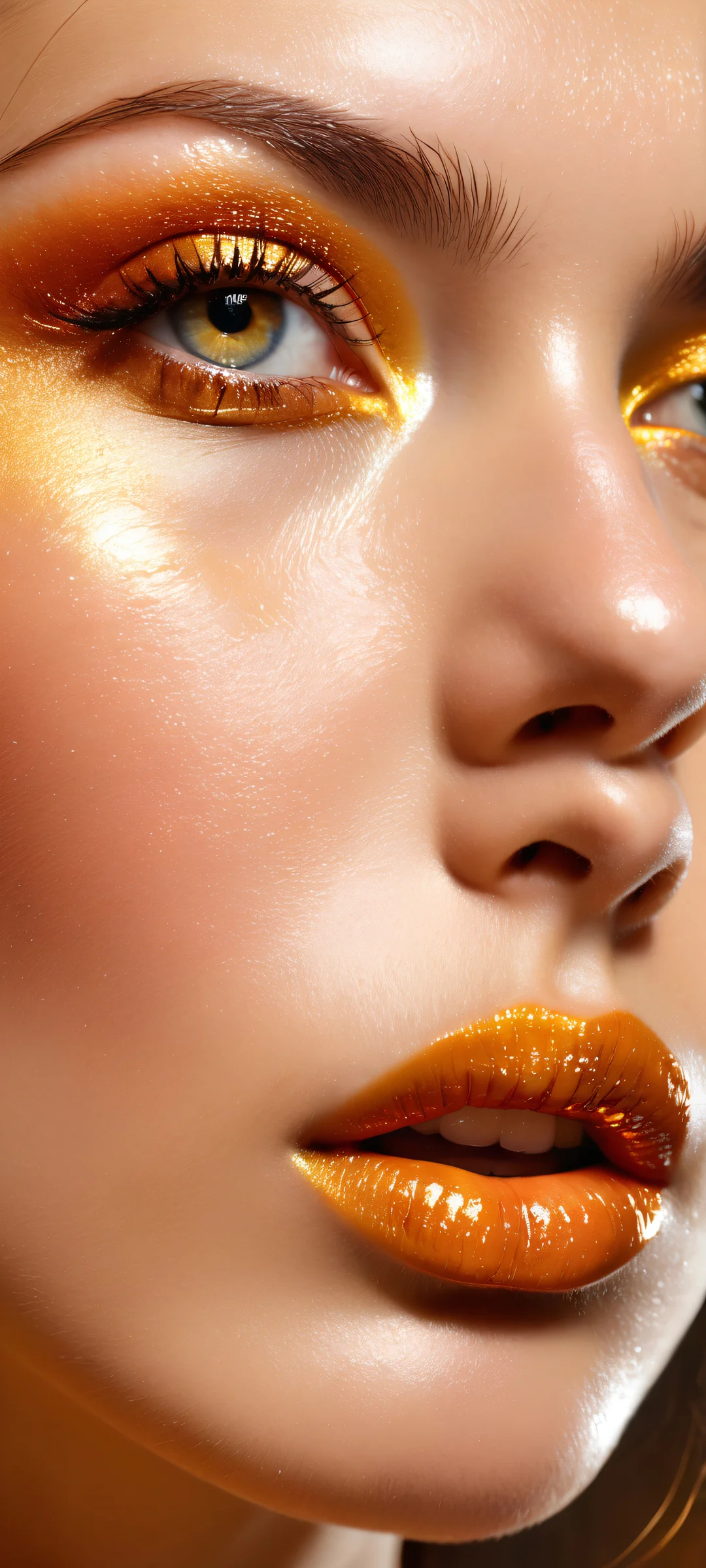 A sultry woman with a lustful look and juicy lips placed in the lower-middle, perfectly clean and empty top half ideal for iPhone/Android home screens.