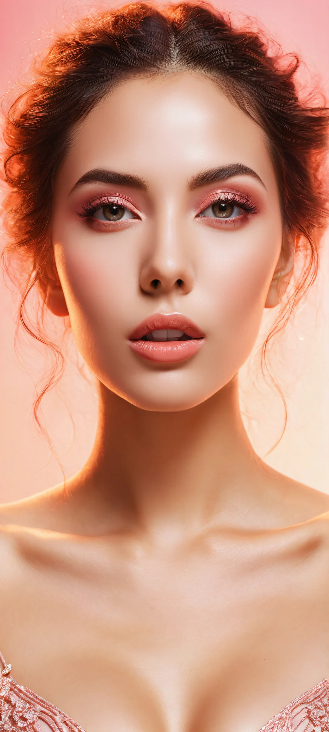 A sultry woman gazing at the viewer with a lustful look and juicy lips, iPhone/Android wallpaper with award-winning digital art