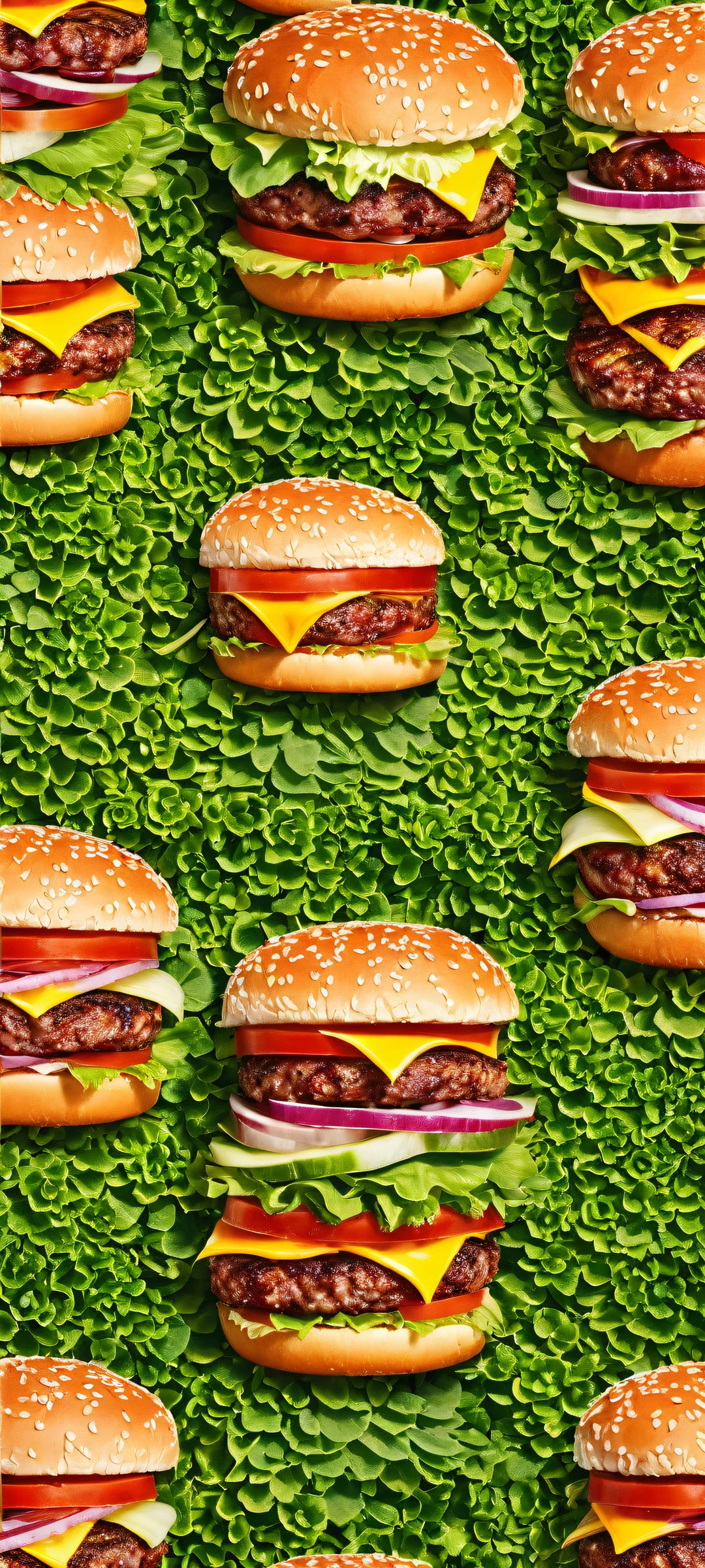 iPhone and Android users will love this stunning portrait of a succulent hamburger woman, featuring micro-details on the juicy patty textures and crispy bun patterns.