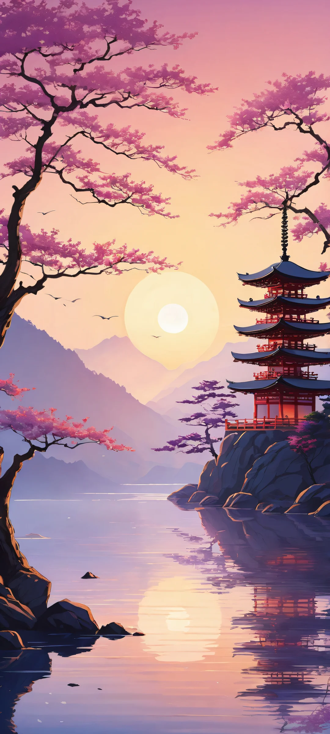 Sumi-E Serenity 2K Mobile Background iPhone and Android wallpapers featuring stunning Japanese art with intricate brushwork and symbolic motifs.