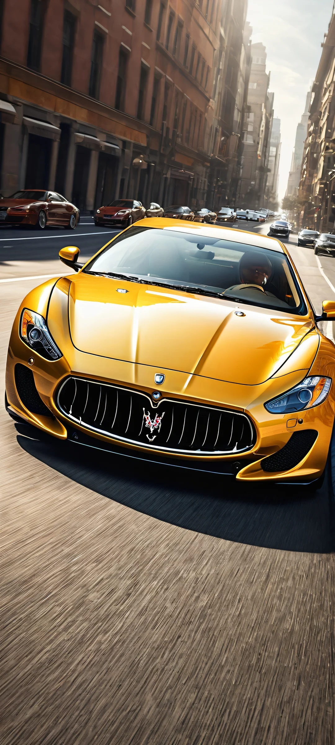 Maserati GT3 on a sunny racing day, iPhone/Android compatible wallpaper with award-winning digital art and exceptional realism.