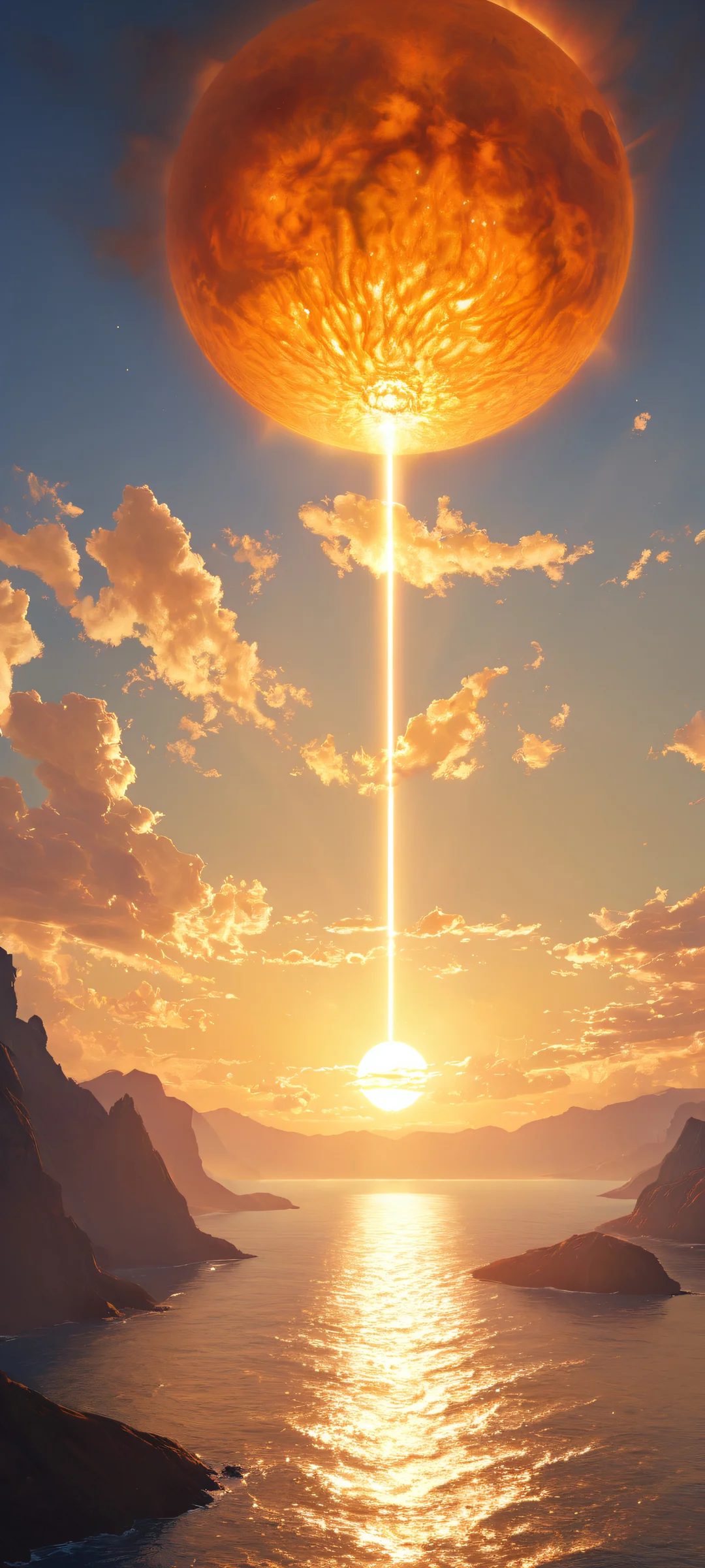 Breathtaking iPhone/Android wallpaper featuring a stunning sunset with solar flares and coronal activity, perfect for your home screen.