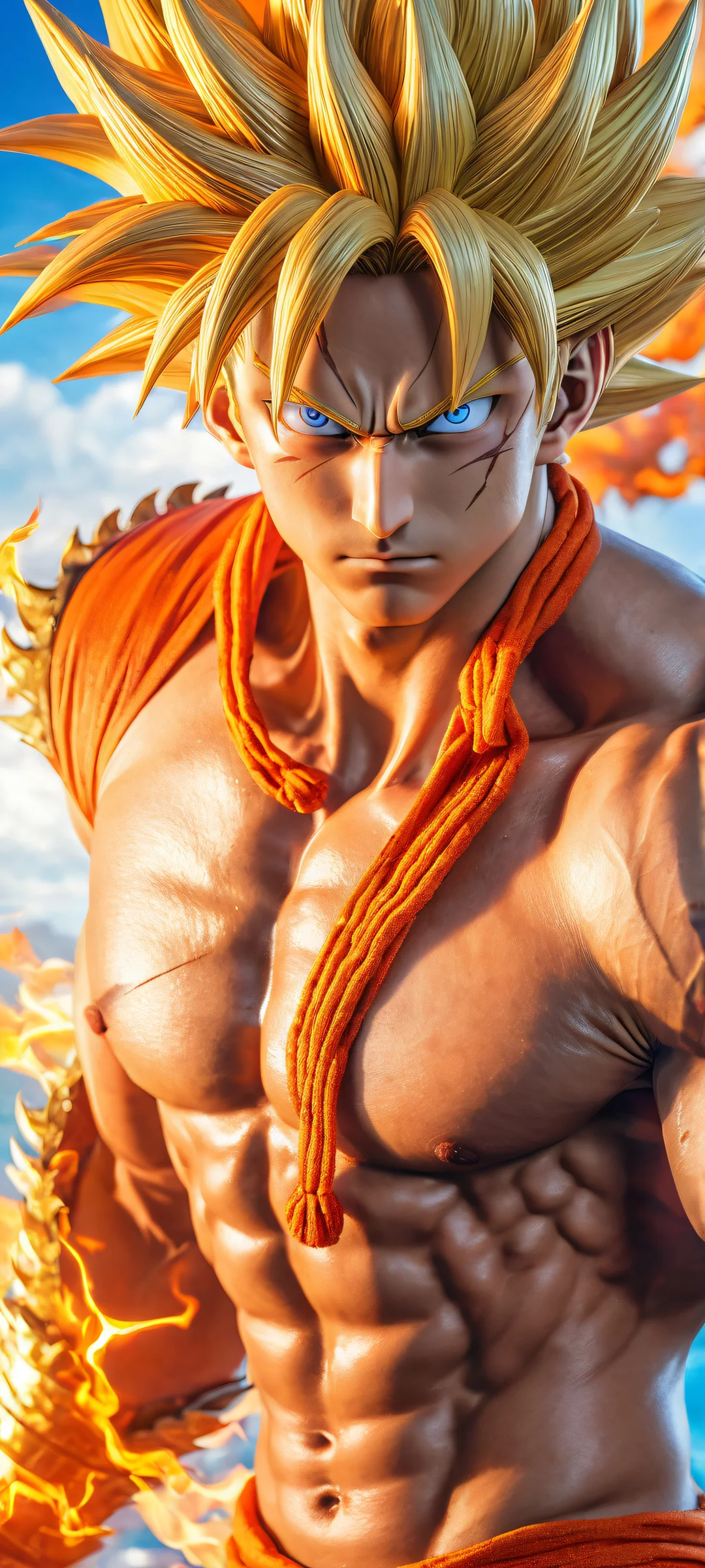 A Super Saiyan Yamato portrait for iPhone/Android, with stunning micro-details and ethereal lighting.