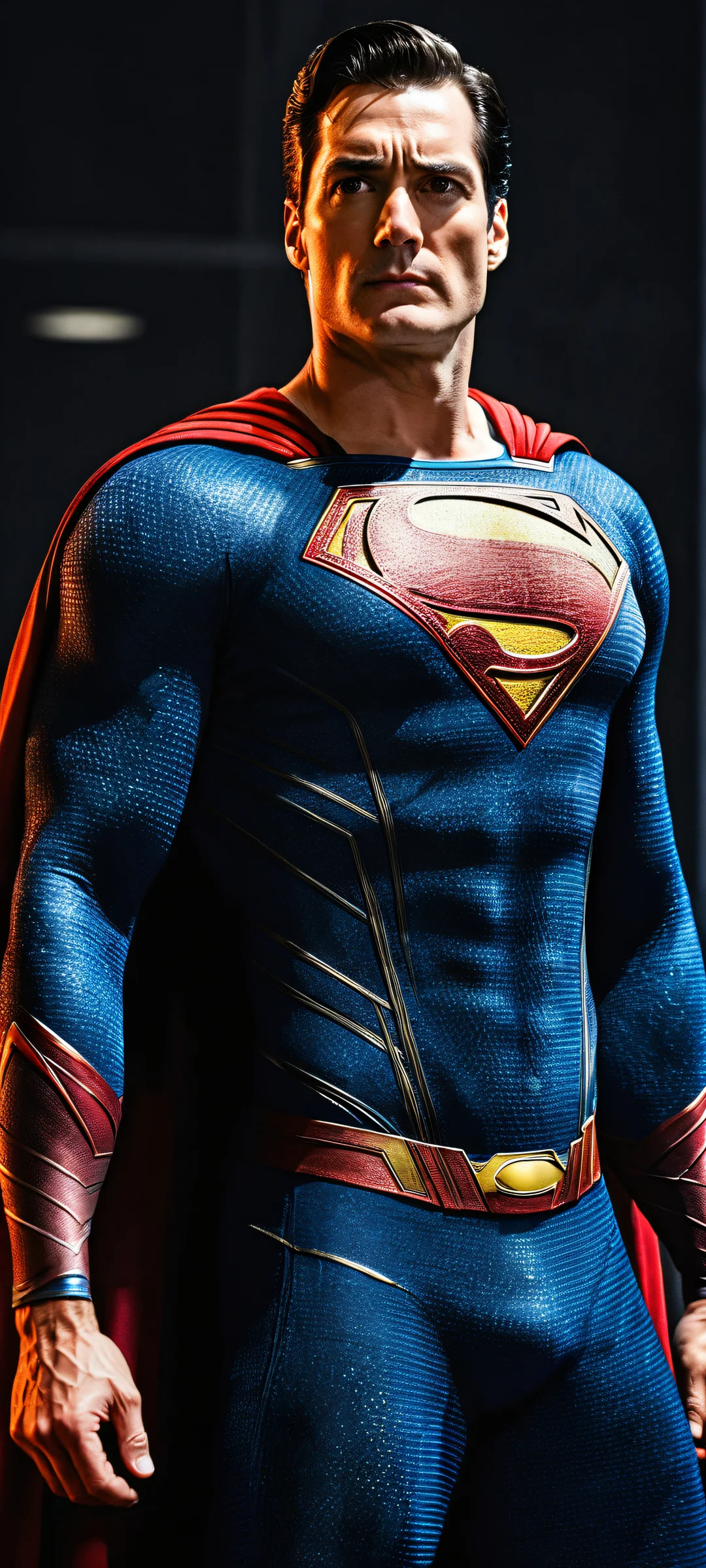 Superman's Epic Pose QHD Smartphone Background Breathtaking Superman artwork for iPhone and Android home screens, featuring iconic cape details and perfect composition.