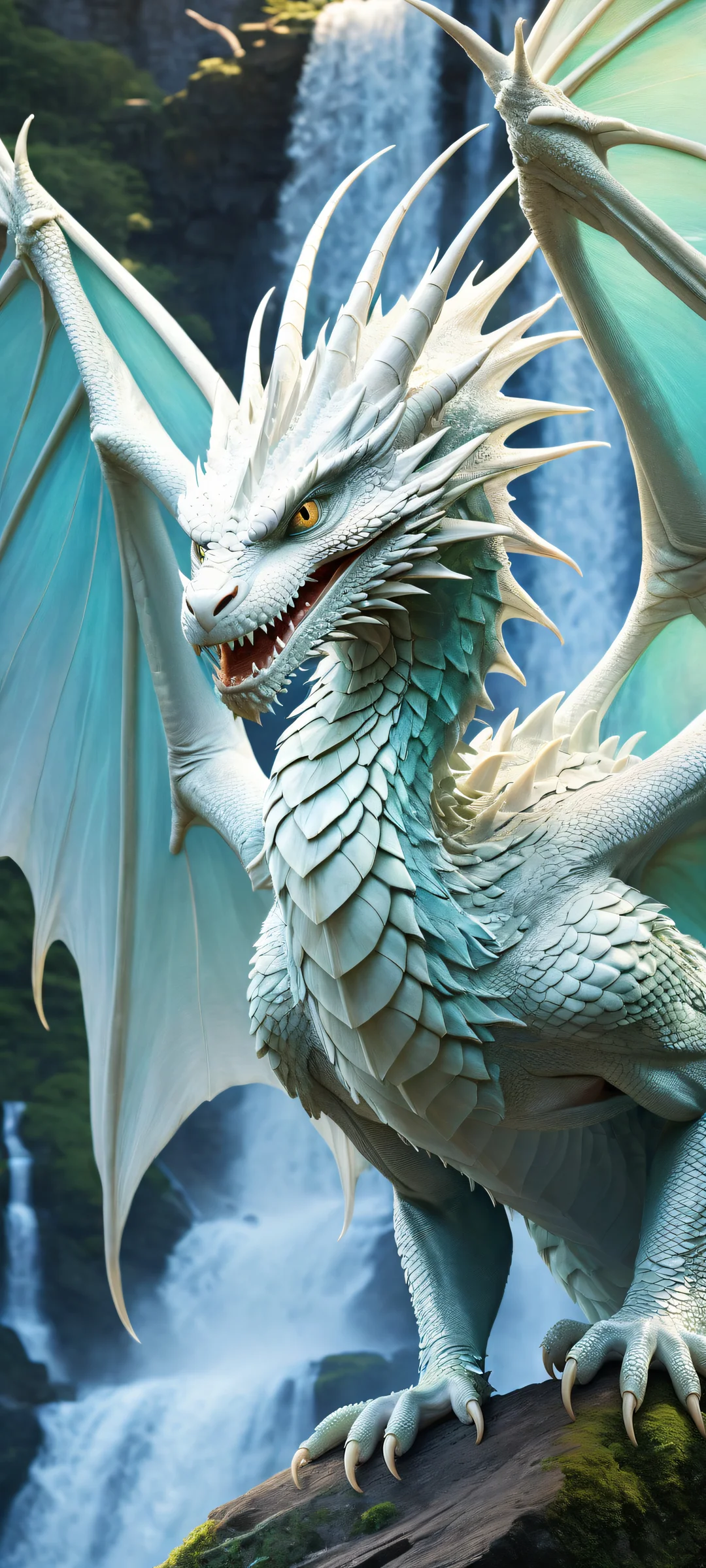 A surprised white dragon with a magical butterfly on its nose, perfect for iPhone and Android home screens.