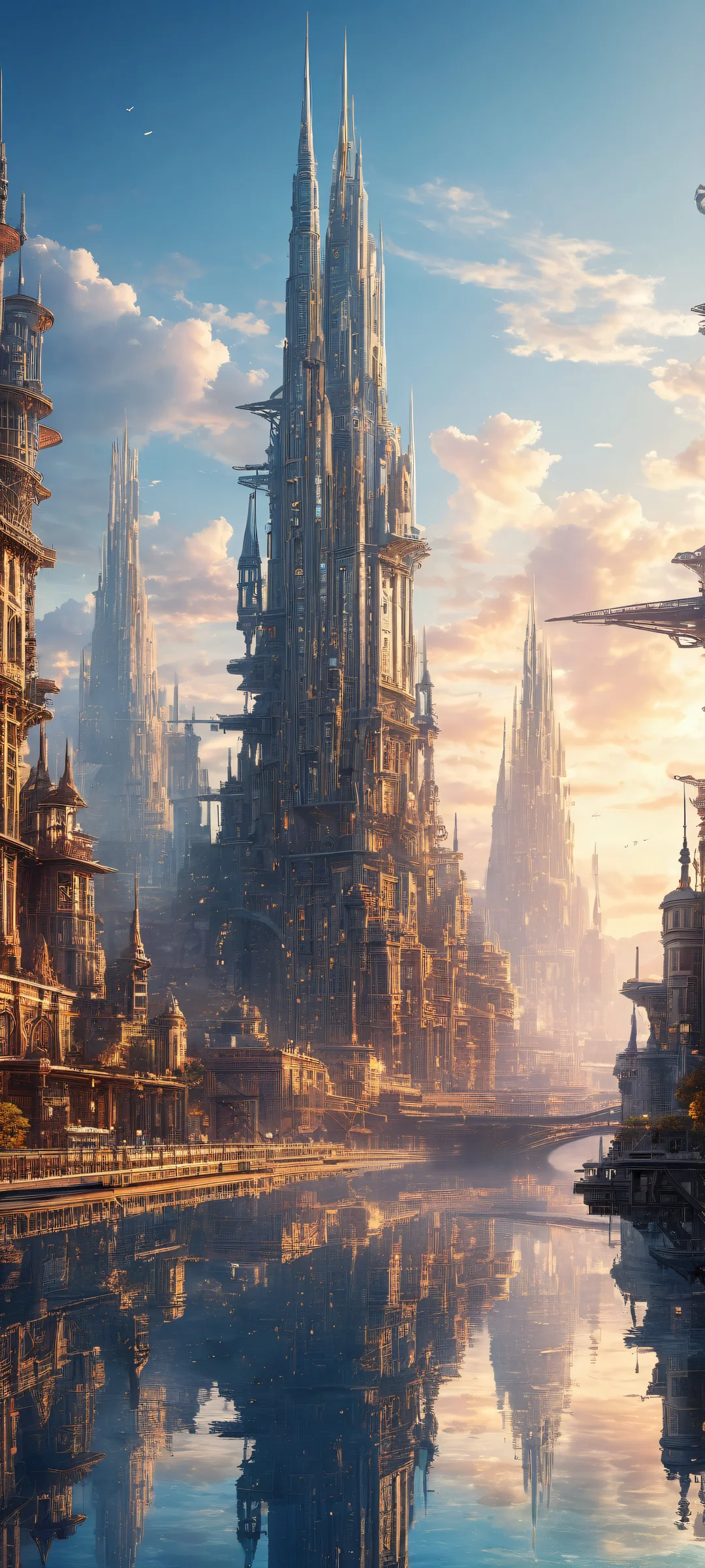 iPhone/Android Wallpaper - Surreal cityscape with intricate details and ethereal lighting.