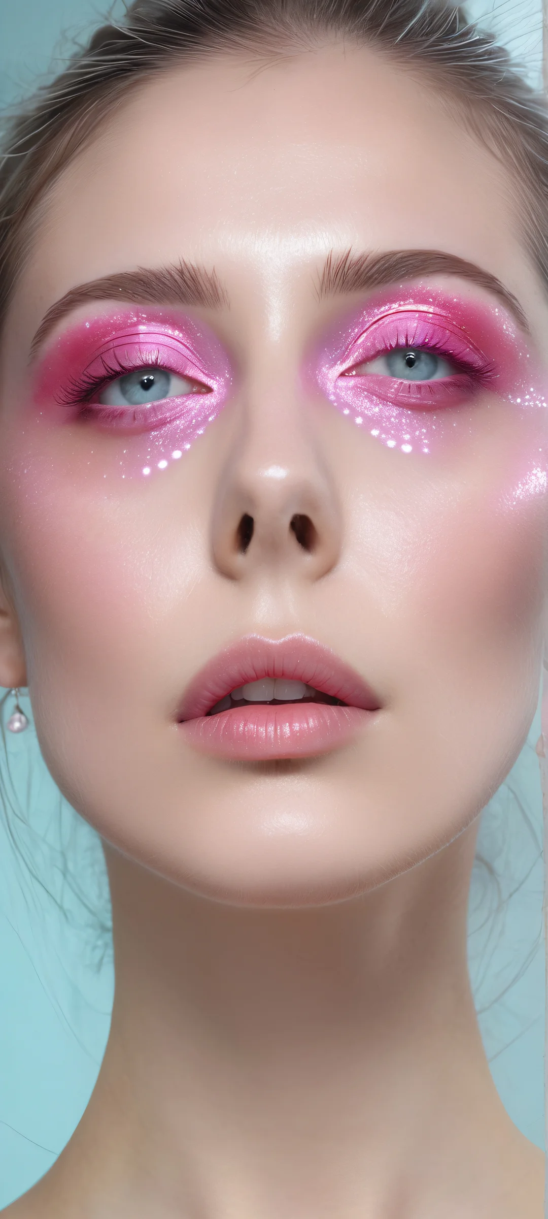 Ethereal portrait of a surreal head with metallic rings orbiting the head like a halo system, perfect for iPhone/Android home screens.