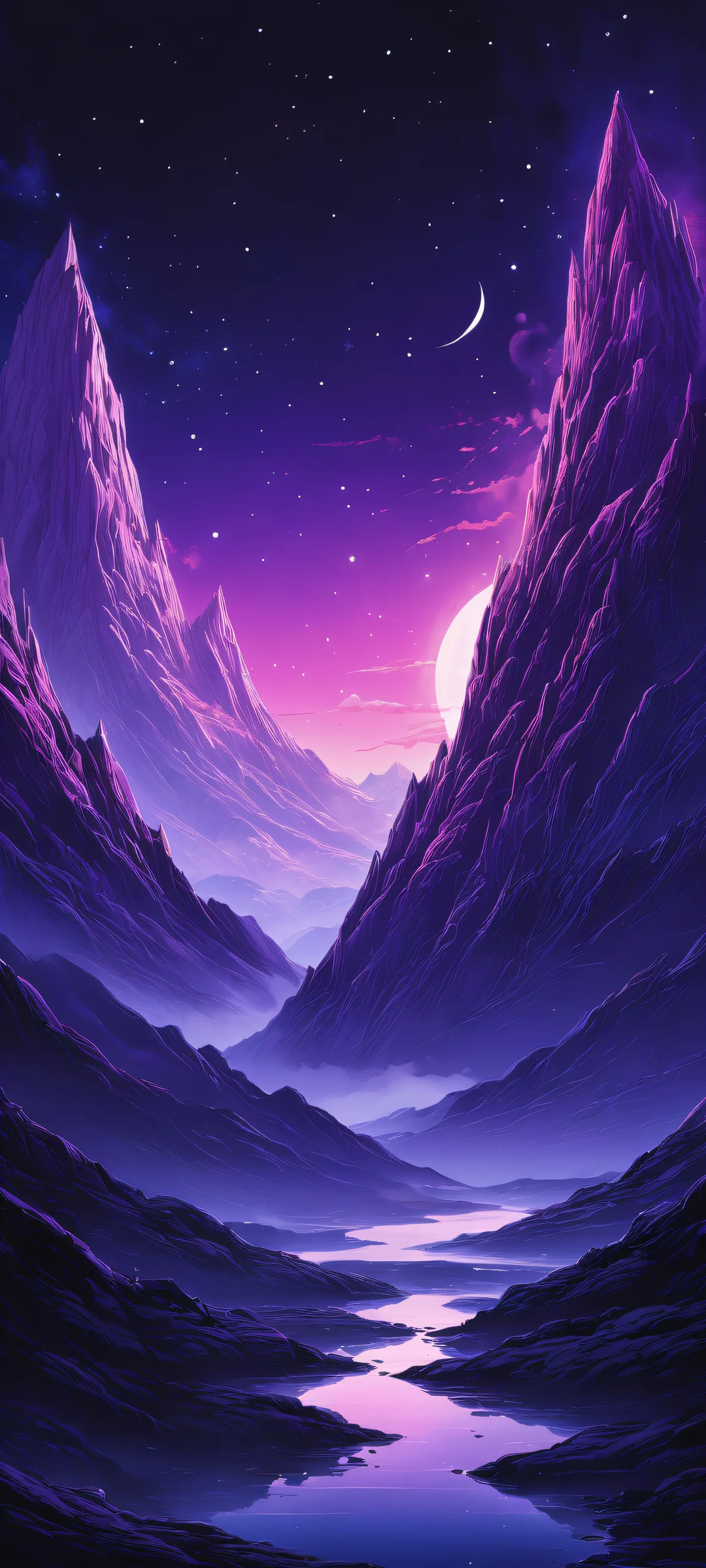 A breathtaking surreal landscape for iPhone/Android featuring intricate ink wash patterns and a sharp focus on abstract shapes, perfect for mobile home screens.