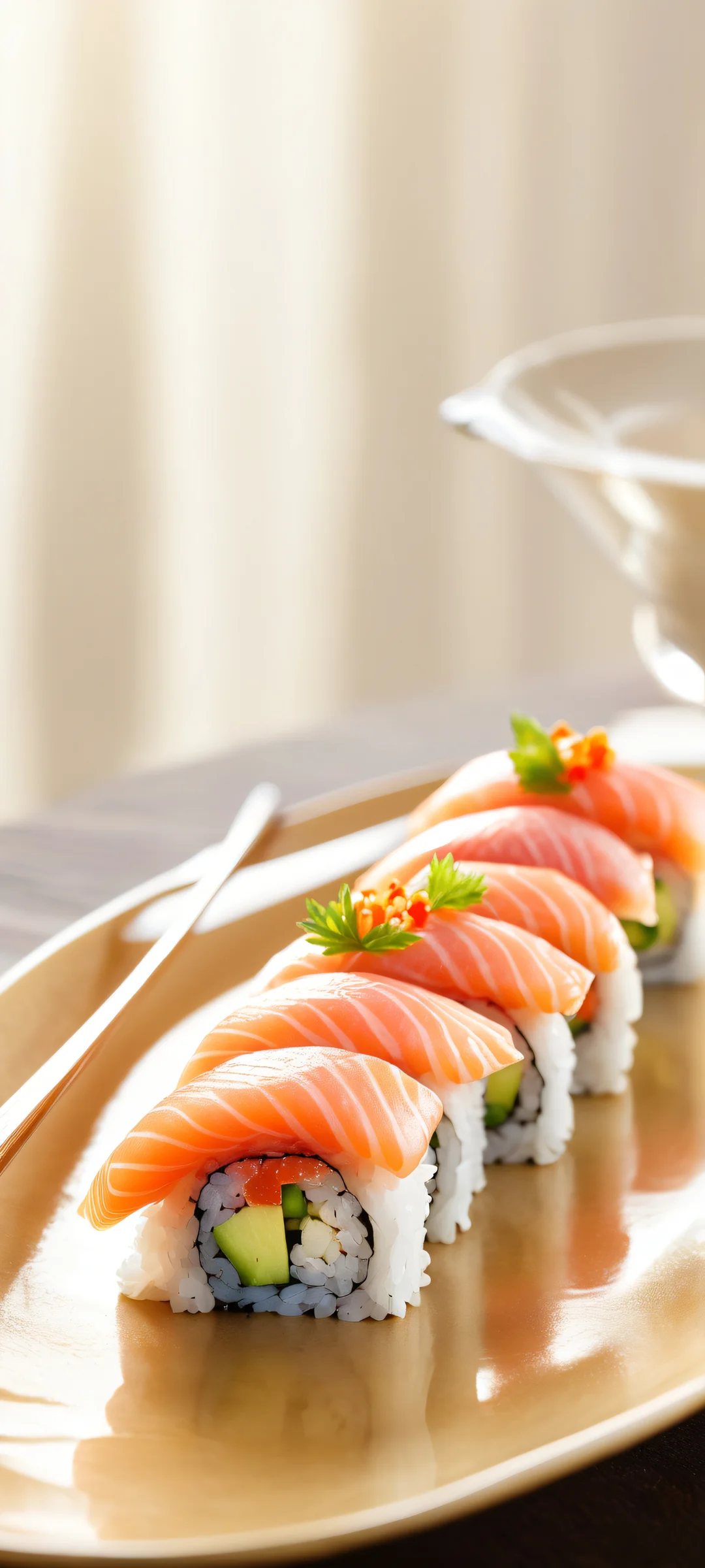A beautifully crafted sushi platter on a pure white background, perfectly optimized for iPhone and Android home screens.