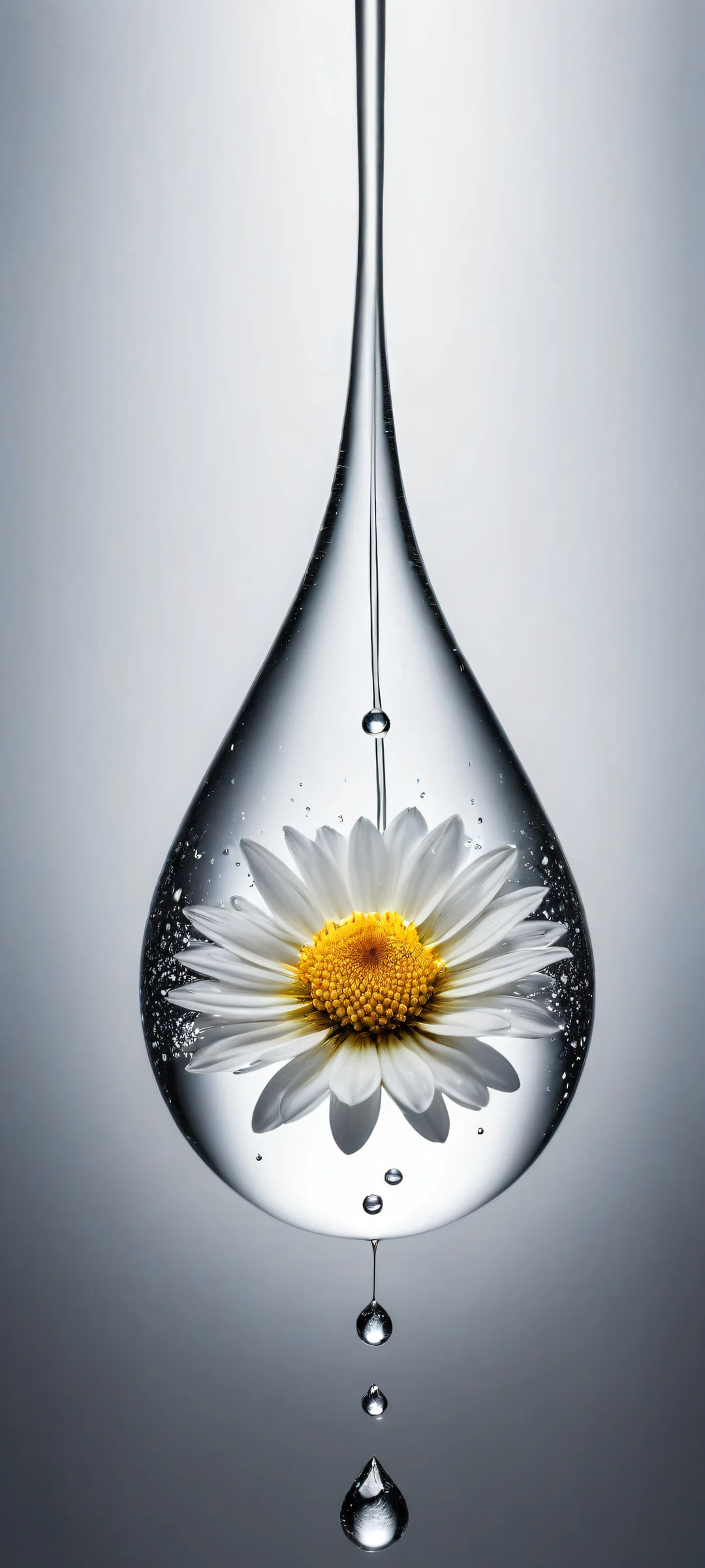 Suspended Bloom QHD Smartphone Background A suspended droplet of water featuring intricate flower details, perfect for iPhone/Android home screens.