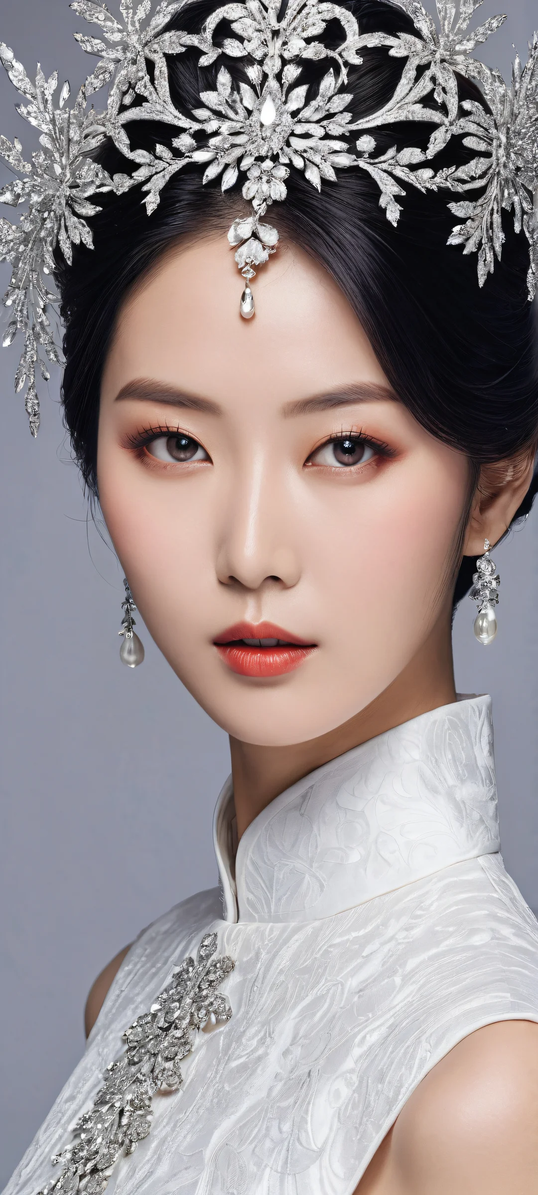 A stunning vertical portrait of Suzuna, parfaitement optimisé pour les écrans d'accueil iPhone et Android. Features intricate micro-details on her hair and outfit, set against a sleek dark background.