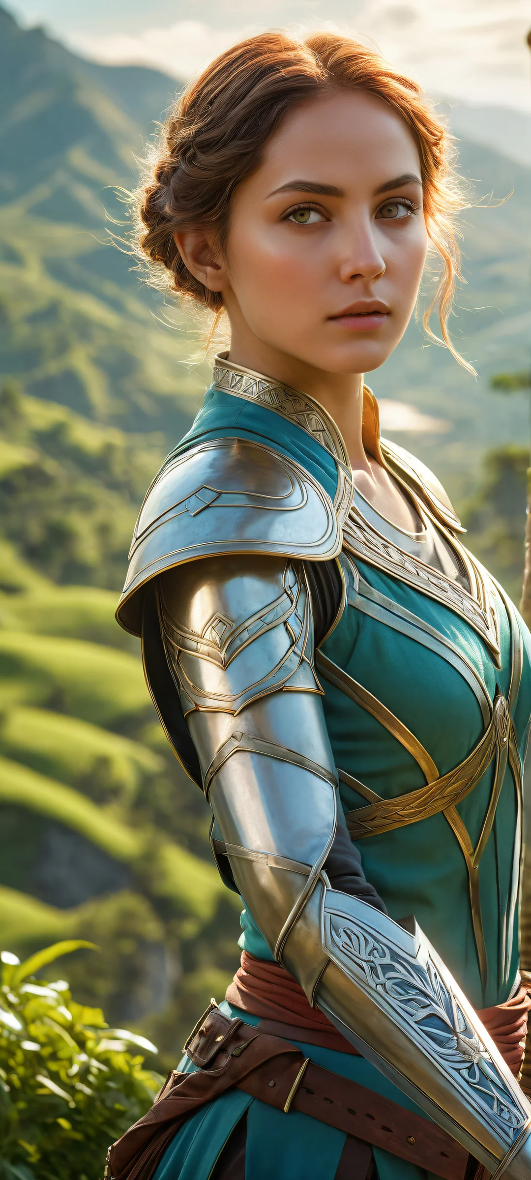 A stunning vertical artwork featuring sword-wielding women in an epic outdoor setting, perfekt optimiert für iPhone/Android-Startbildschirme.