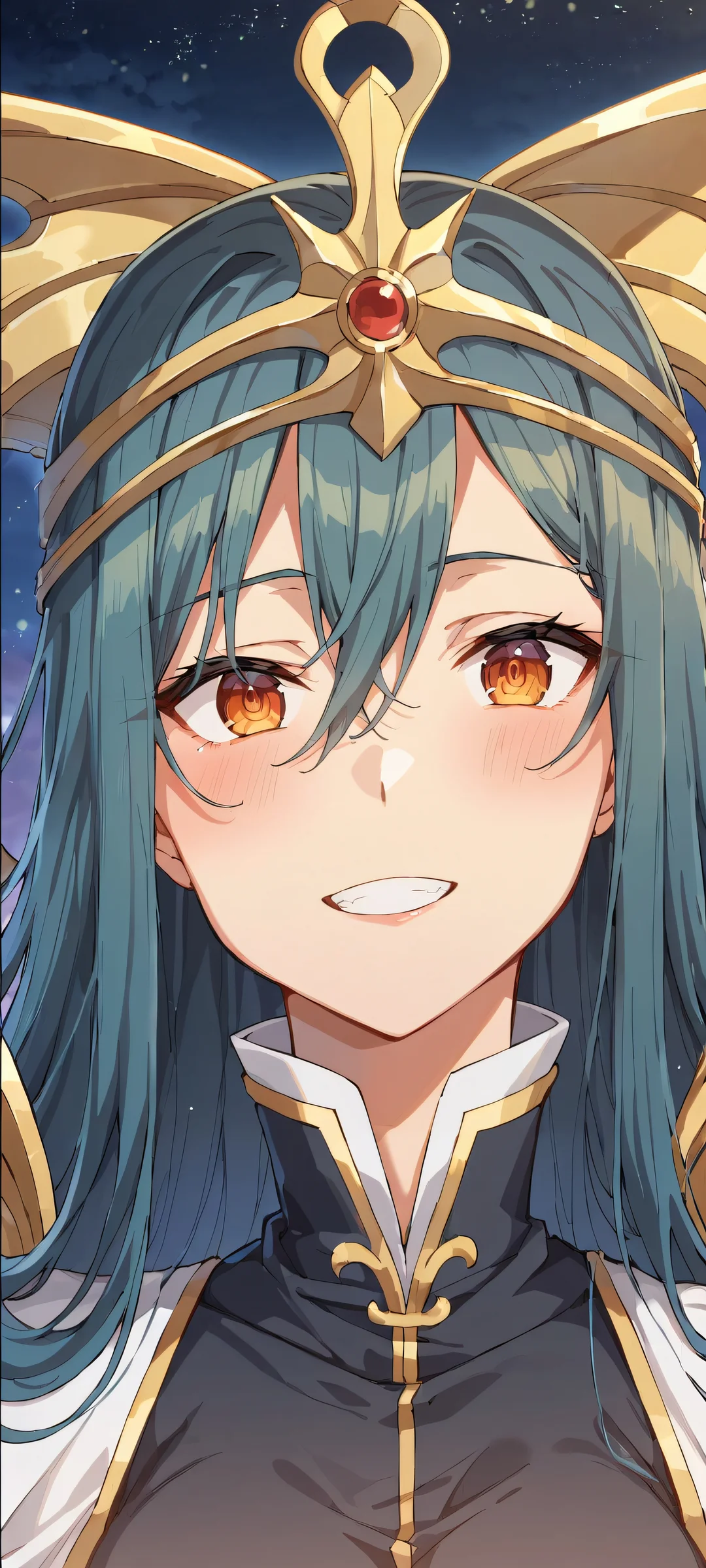 iPhone/Android users will love this stunning anime illustration of Tatsumi Saiga and Kagura Tennouzu in a tender moment, featuring intricate details and a serene atmosphere.