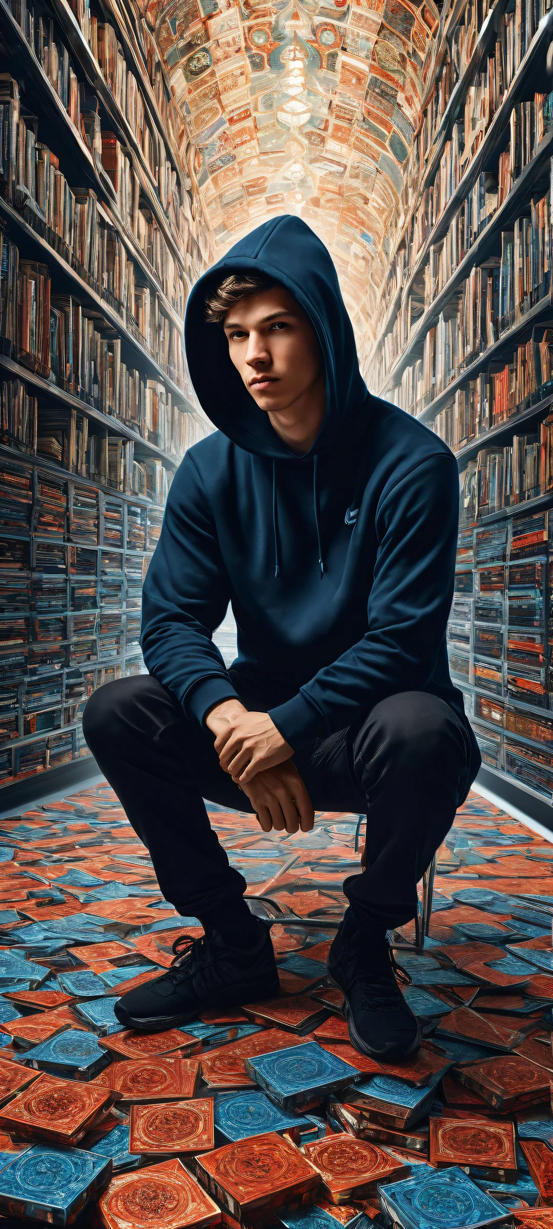 A tech enthusiast is caught mid-trip, spilling RAM sticks and GPUs all over the floor. iPhone/Androïde