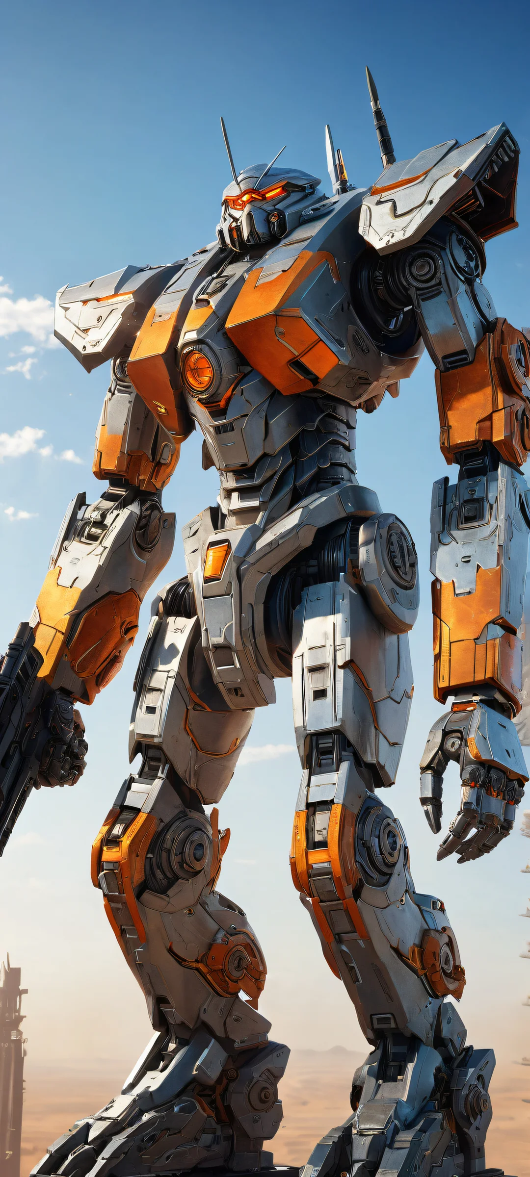 Breathtaking vertical portrait artwork of Timber Wolf mechs on iPhone/Android