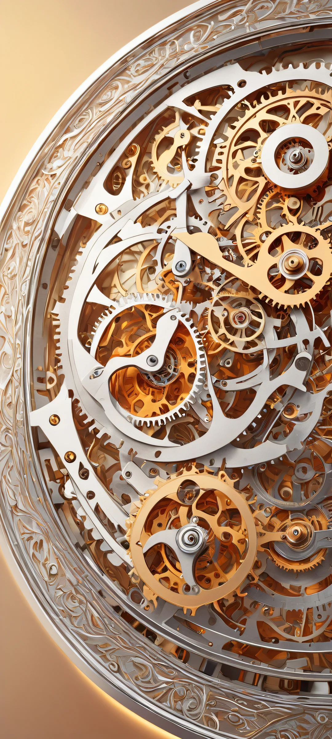 iPhone/Android users will be mesmerized by this stunning clockwork mechanism with intricate details, set against a serene void that gradually gives way to a fantastical vortex. Perfect for your phone's home screen.