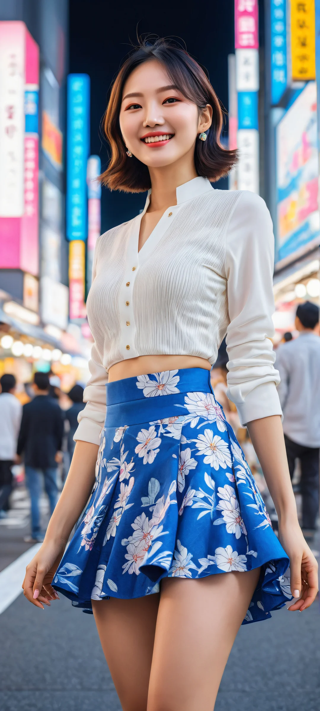 A breathtaking portrait of a Korean woman at Shibuya Crossing in Tokyo, parfaitement optimisé pour les écrans d'accueil iPhone et Android.