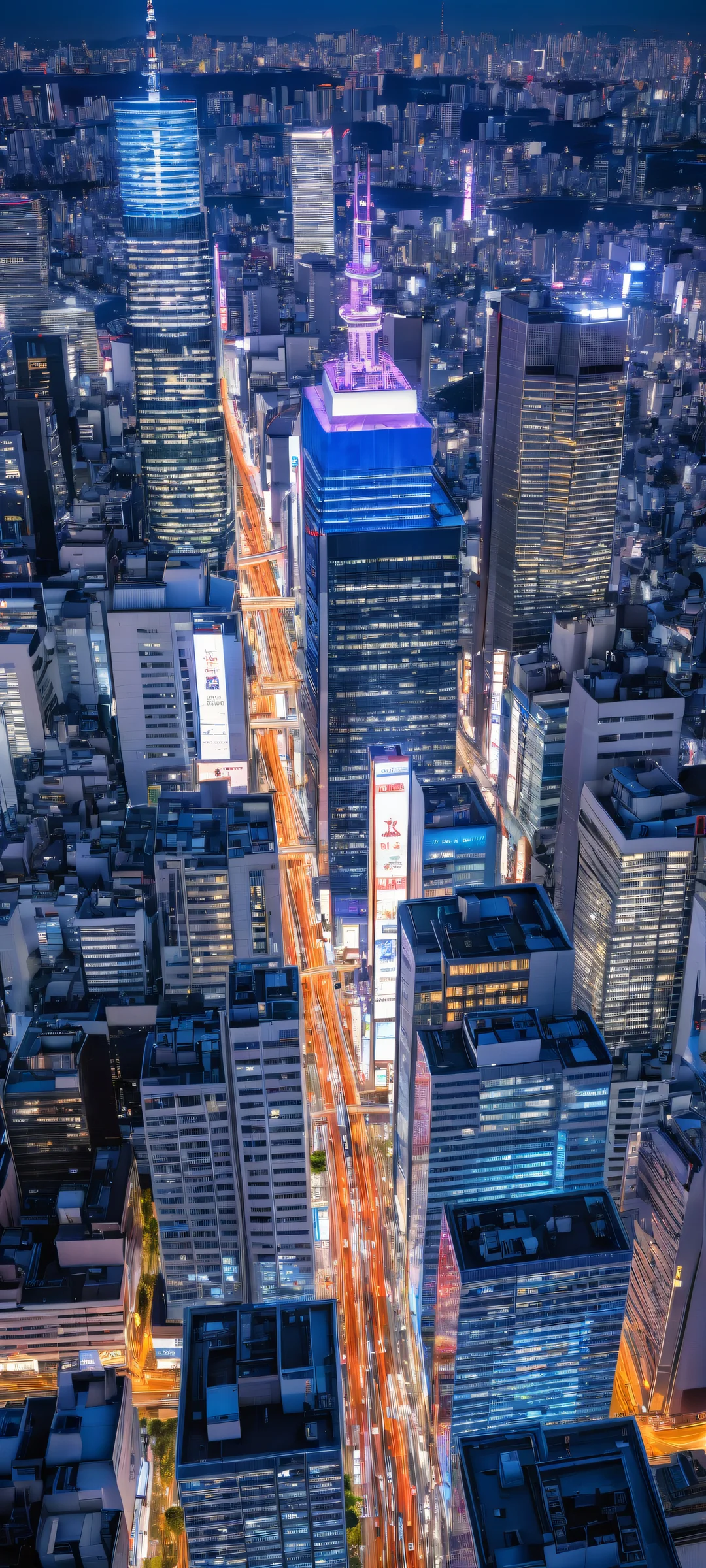 Tokyo Nightscape QHD Smartphone Background A breathtaking vertical portrait artwork of Tokyo cityscape on iPhone/Android, perfectly optimized for home screen.