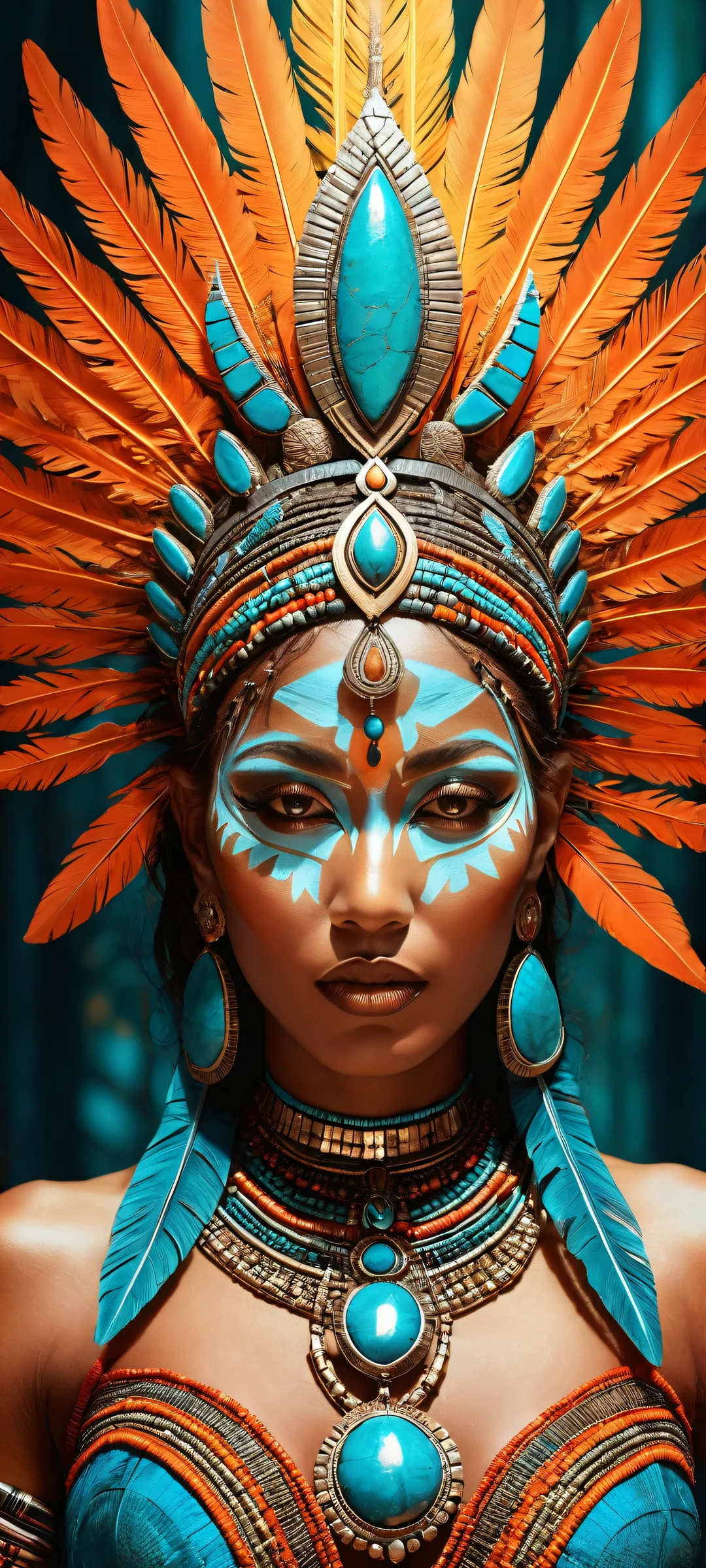 Beautiful portrait of Tribal Goddess with intricate face paint on iPhone/Android