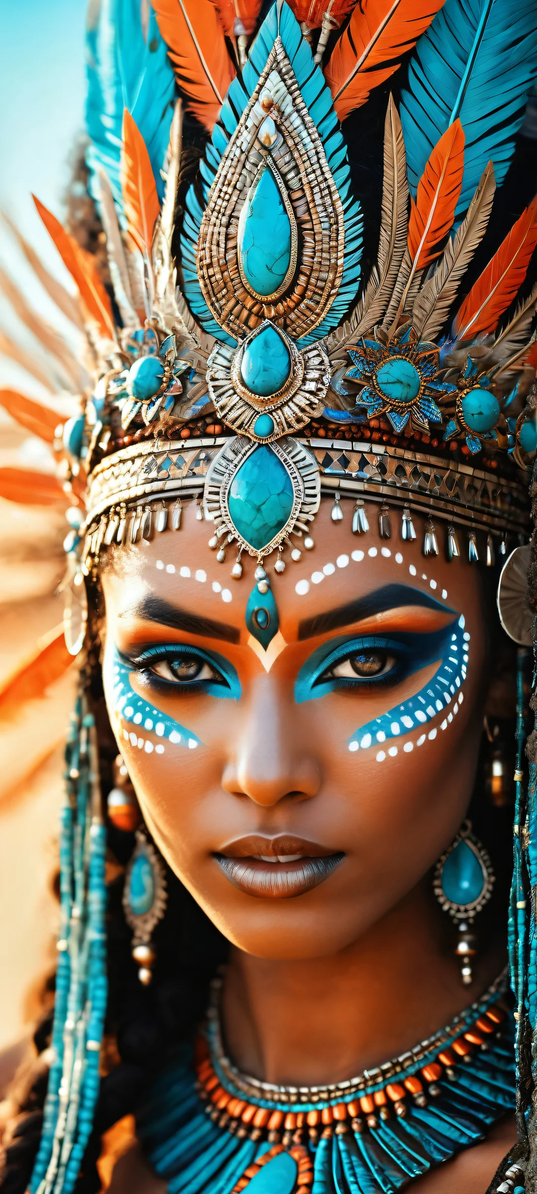 A majestic tribal goddess with intricate face paint design on iPhone/Android