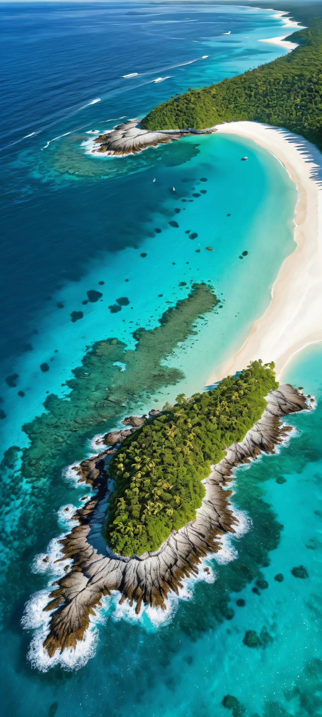 Breathtaking vertical portrait artwork of Turquoise waters dotted with lush emerald islands for iPhone/Android homescreen