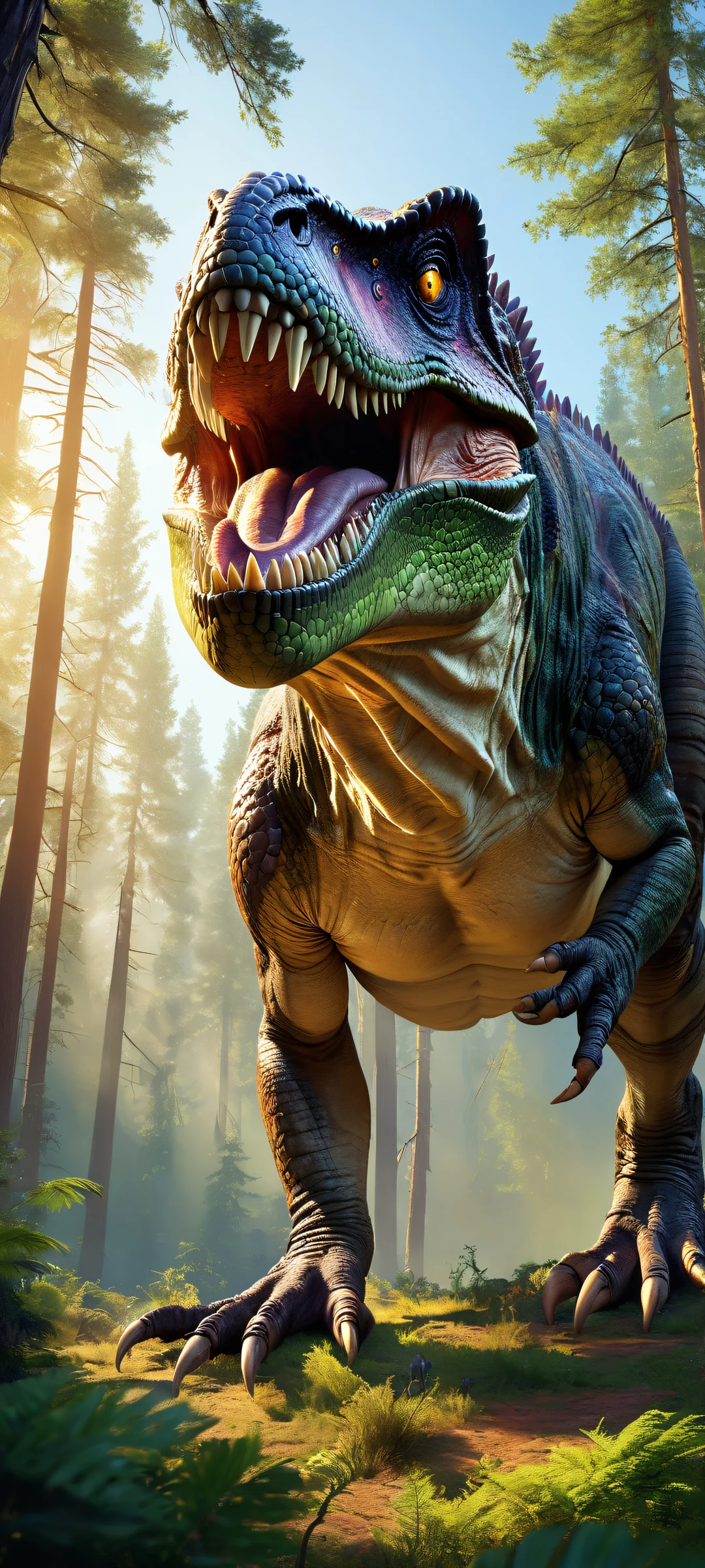 A majestic Tyrannosaurus rex looking directly at the viewer on a clean and empty background, perfect for iPhone or Android home screens.