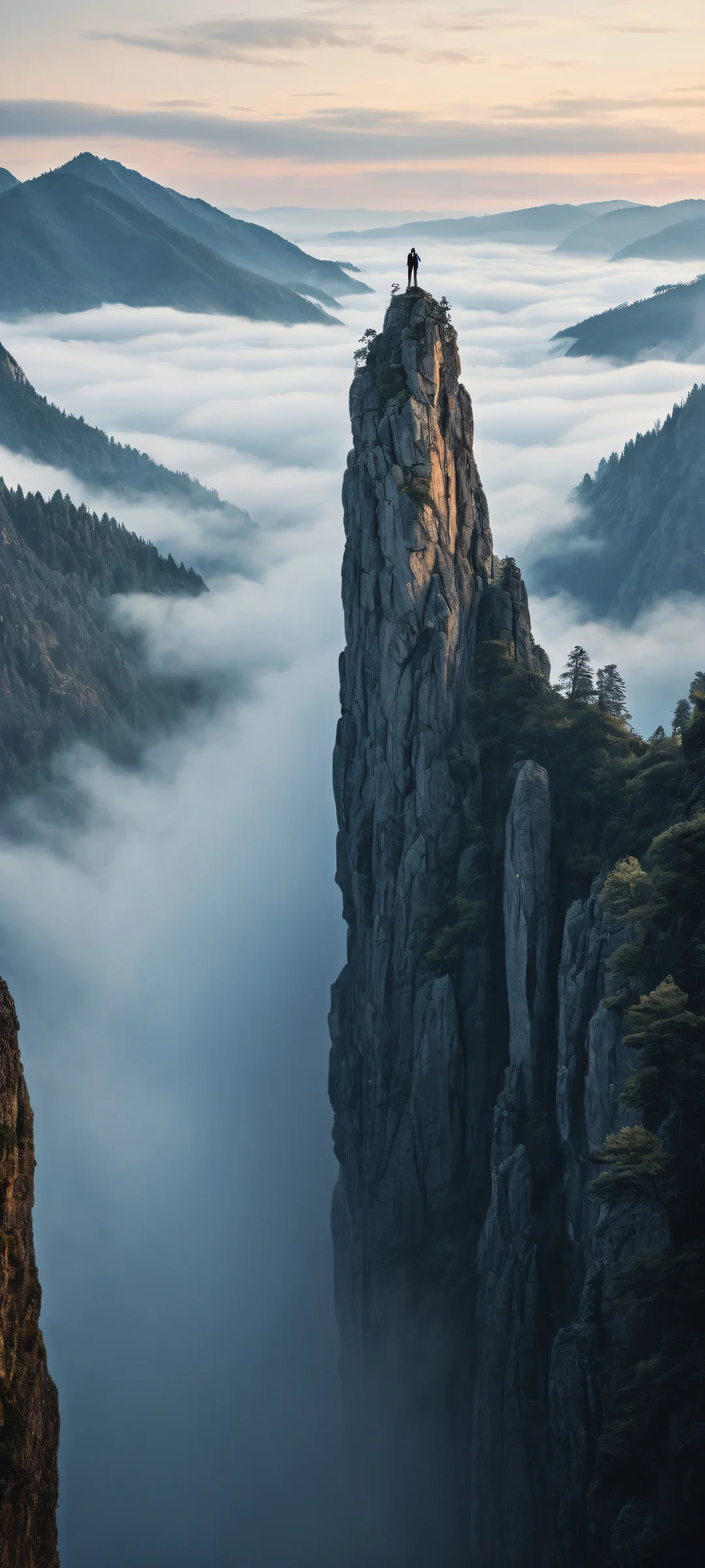 iPhone/Android wallpaper featuring Unreal Shapes in a misty morning atmosphere with intricate micro-details.