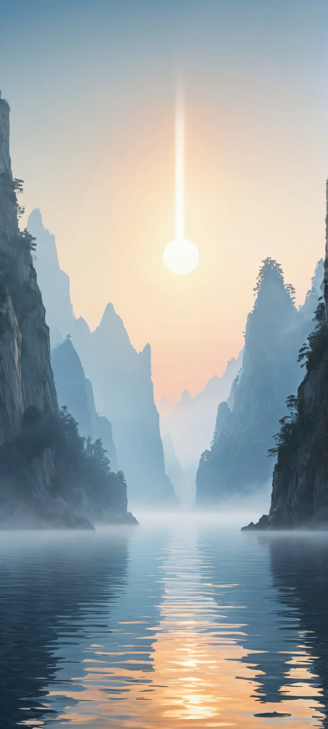 iPhone/Android wallpaper featuring Unreal Shapes emerging from the fog, with micro-details of misty morning scenes and Dead Can Dance imagery.