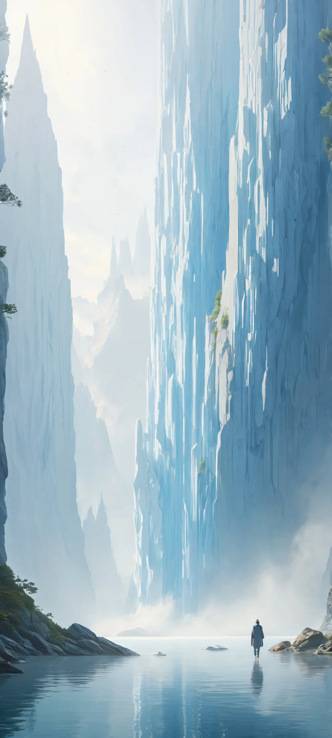 Ethereal Odyssey iPhone & Samsung QHD Fond d'écran A breathtaking vertical portrait artwork of Unreal Shapes Emerged From The Fog, iPhone and Android, perfectly optimized for home screens.