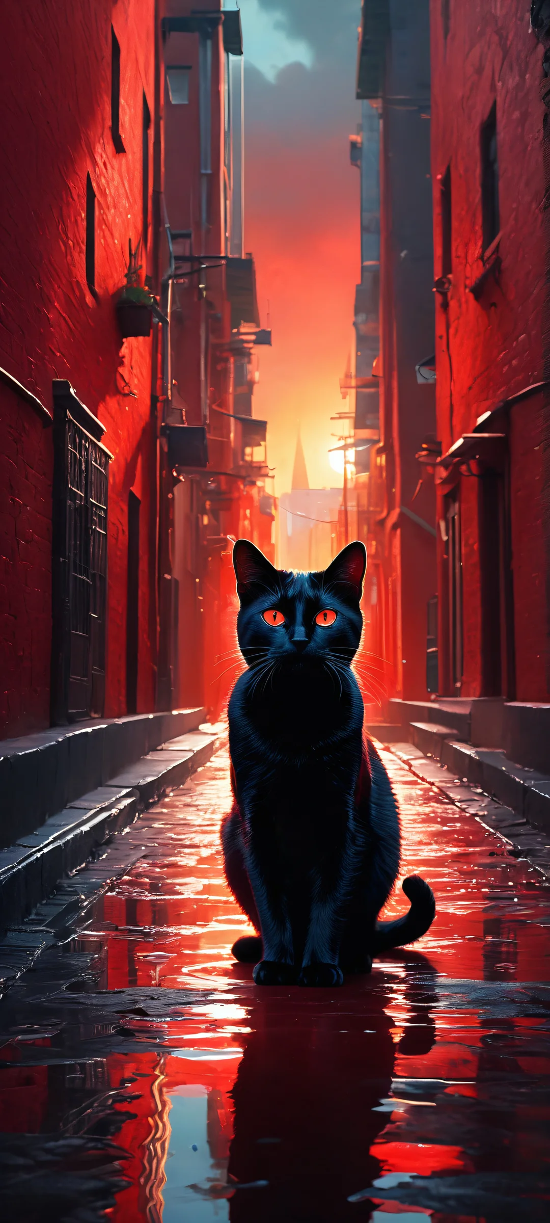 A stunning cat in an urban setting, iPhone と Android のホーム画面に完全に最適化.