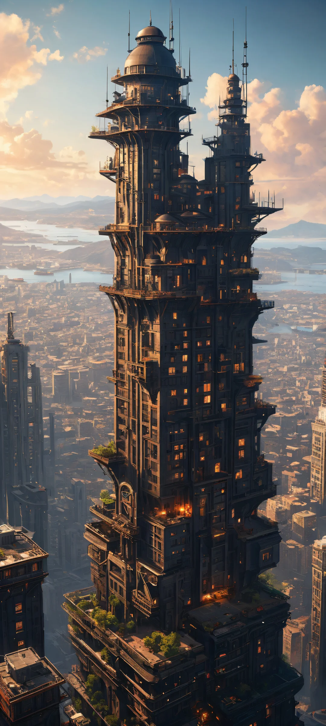 iPhone/Android wallpaper featuring a stunning cityscape with intricate details and sleek dark mode aesthetic.