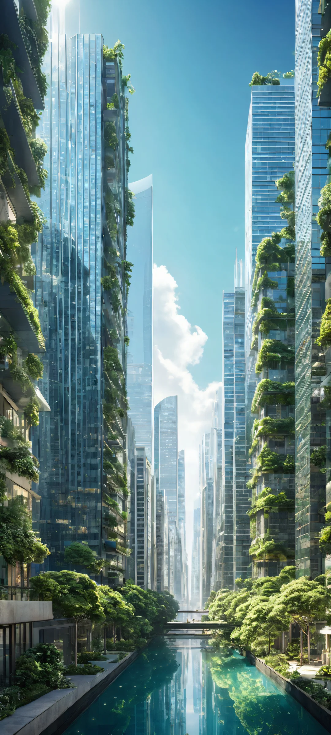 Urban Oasis 2K Phone Wallpaper Award-winning digital art featuring a breathtaking cityscape with intricate micro-details on an iPhone or Android device.