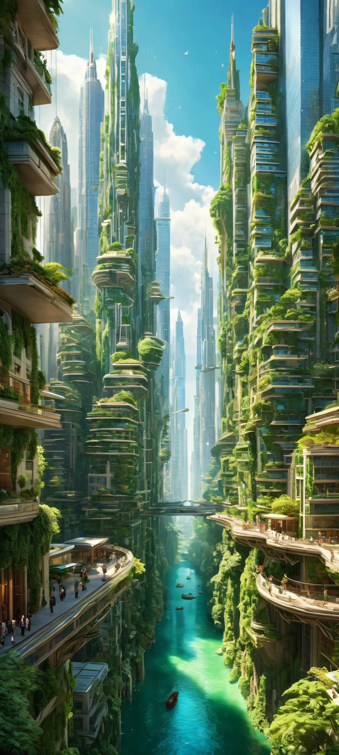 Breathtaking digital art of a futuristic mega-city on iPhone/Android, showcasing the perfect blend of urban and natural beauty.