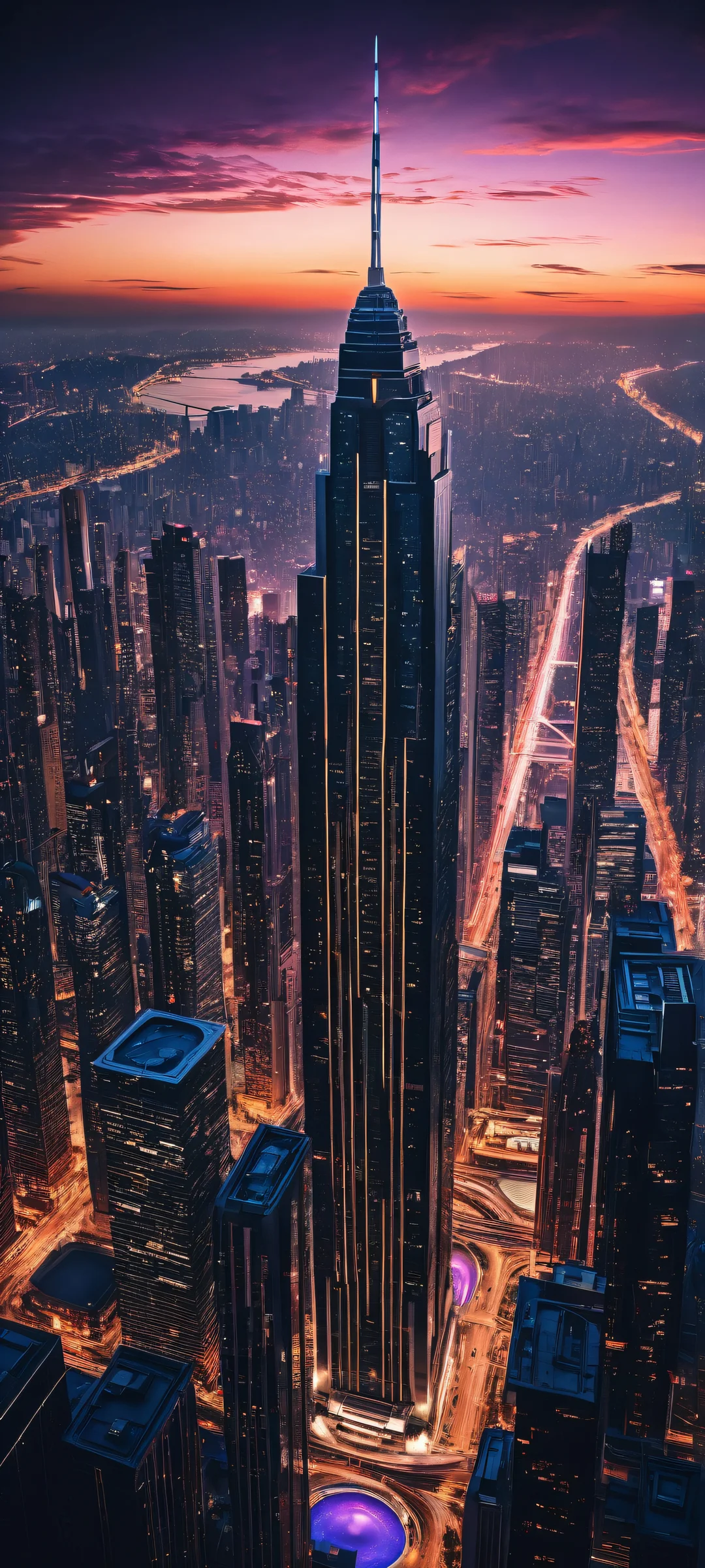 A majestic metropolis on a clean and empty void, iPhone/Androidのホーム画面に完全に最適化.