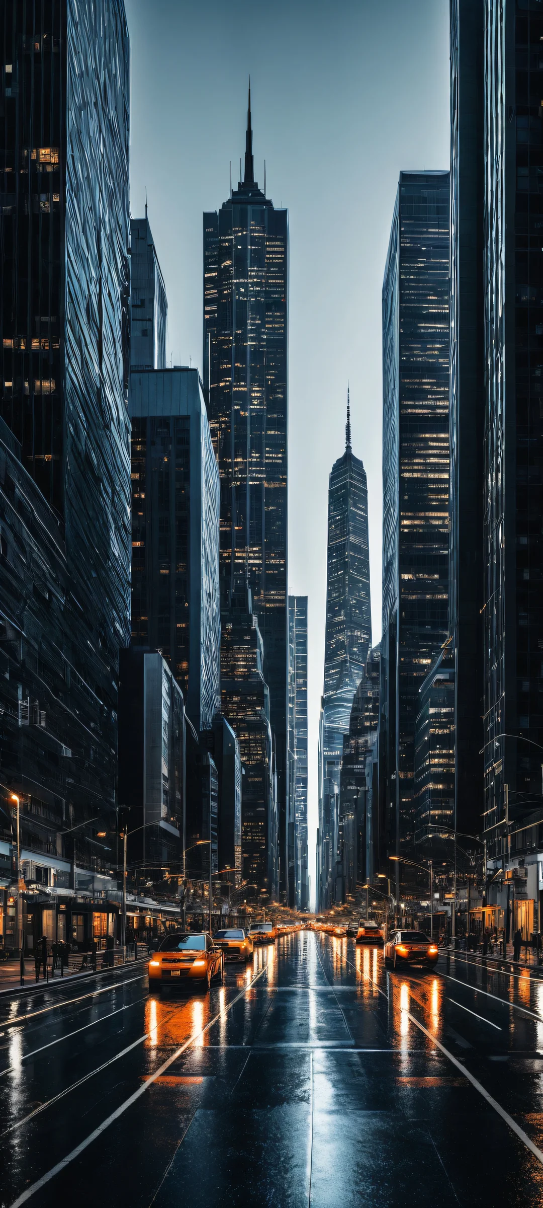 Elegant cityscape artwork on an iPhone or Android device, featuring a stunning vertical composition with a seamless blend of dark mode aesthetics and metropolitan scenery.