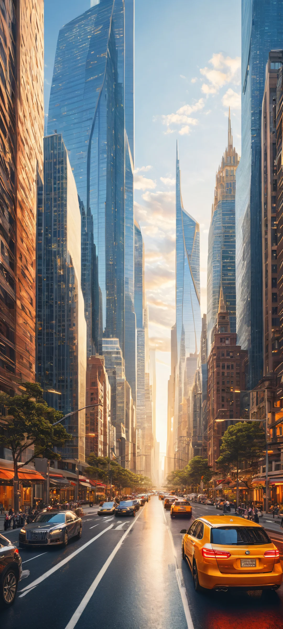 iPhone and Android wallpapers featuring a majestic cityscape with intricate micro-details and ethereal lighting.