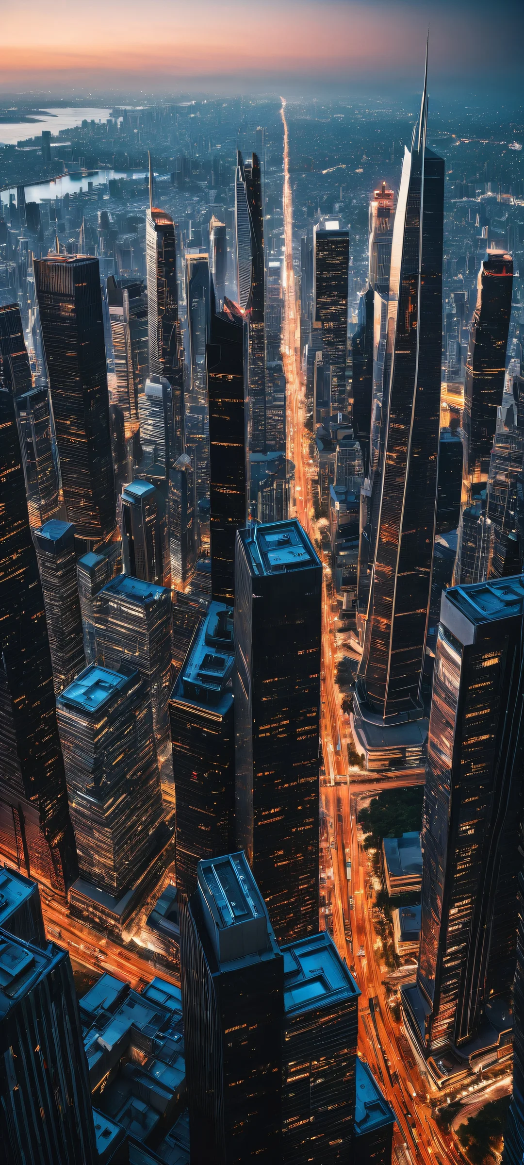 Epic futuristic cityscape on iPhone or Android with intricate micro-details and stunning visual impact