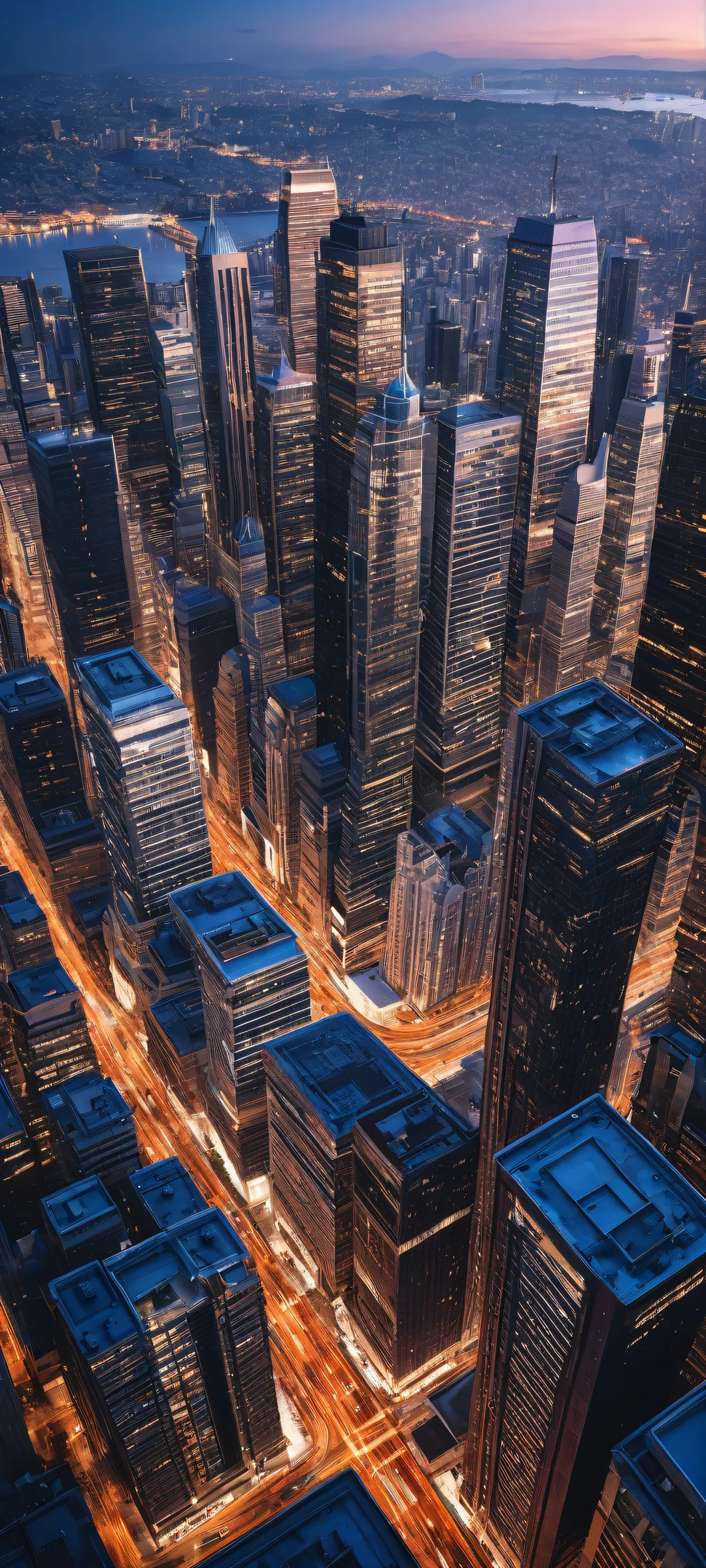 Eine majestätische Stadtlandschaft auf iPhone/Android, featuring ancient architecture and modern skyscrapers, perfect for Dark Mode.