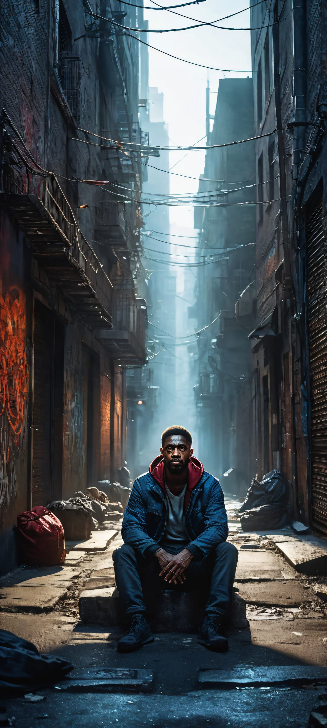 iPhone and Android user with a stunning zombie-killing survivor portrait wallpaper, featuring gritty urban landscape and ethereal lighting.