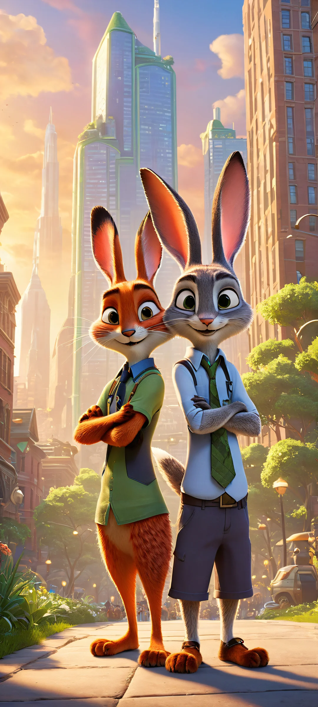 Adorable Judy Hopps and Nick Wilde from Zootopia on a stunning urban background for your iPhone/Android.