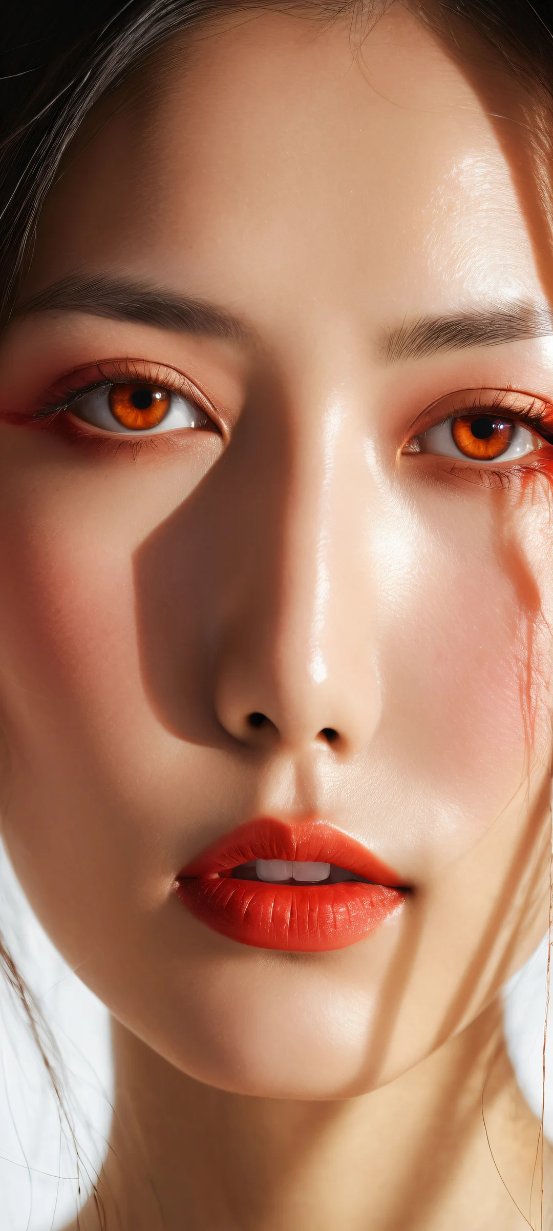 Ethereal portrait of Takako Uro with intense facial expression for iPhone/Android wallpapers, featuring vibrant colors and intricate details.