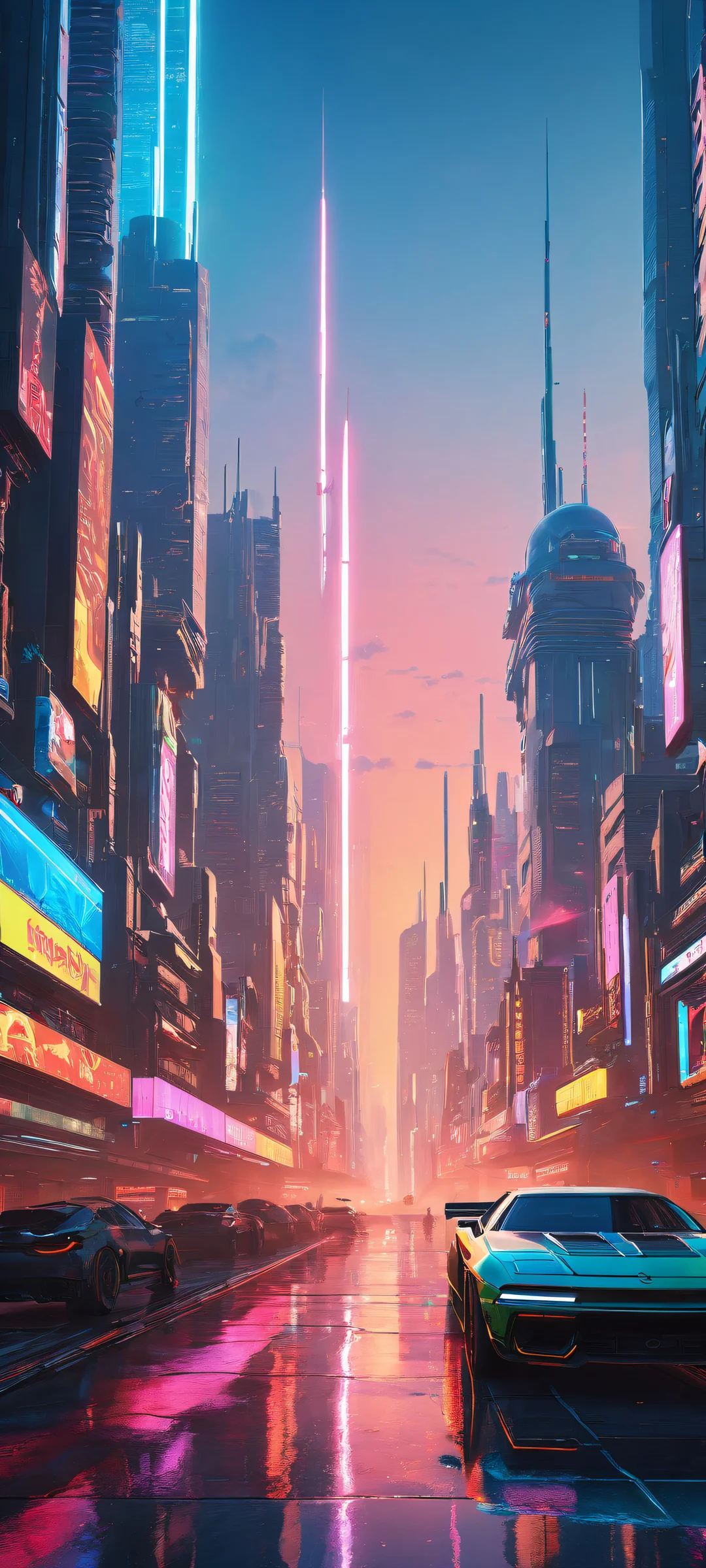 Stunning portrait of V from Cyberpunk 2077 on a futuristic cityscape background, perfect for iPhone/Android home screens.