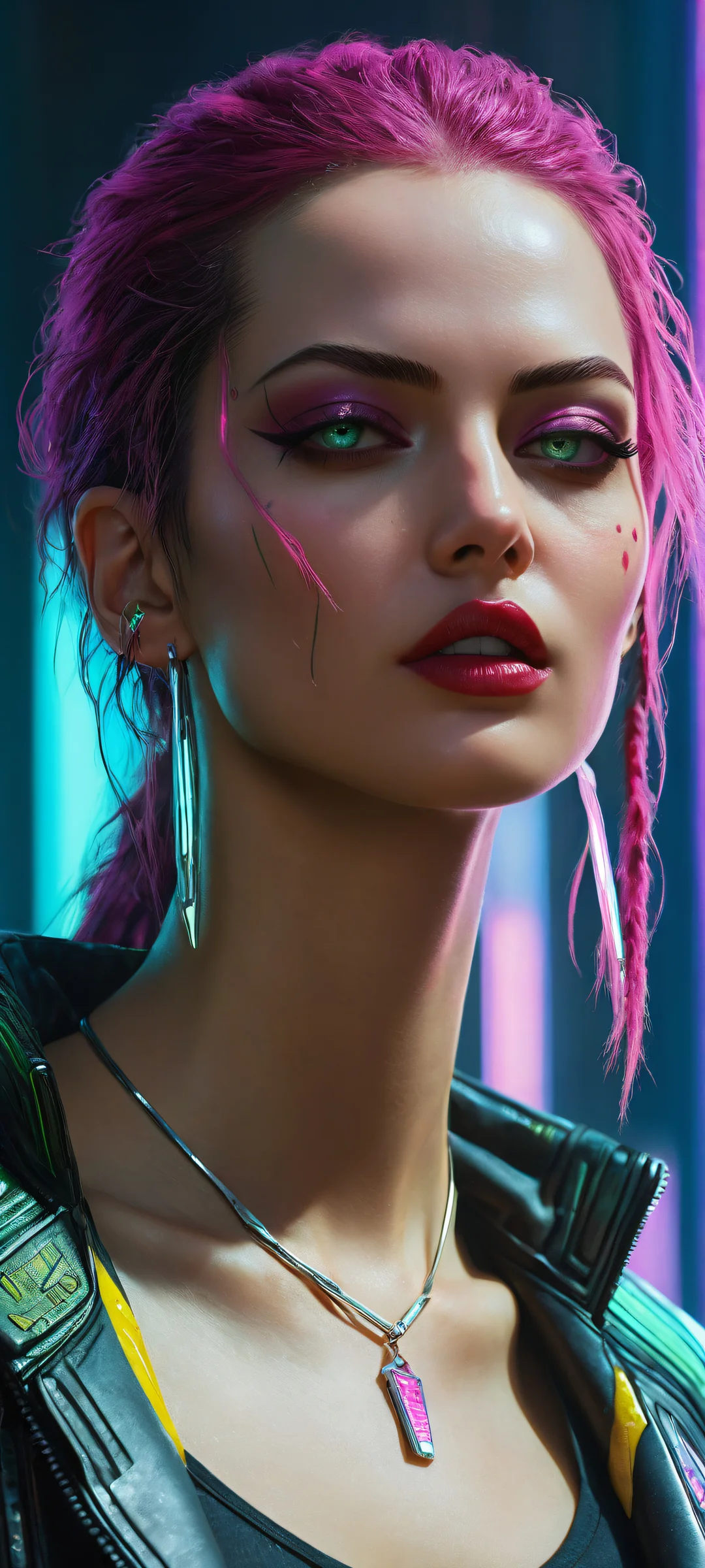 Breathtaking portrait of V from Cyberpunk 2077, perfectly optimized for iPhone/Android home screens, featuring intricate details and ethereal lighting.
