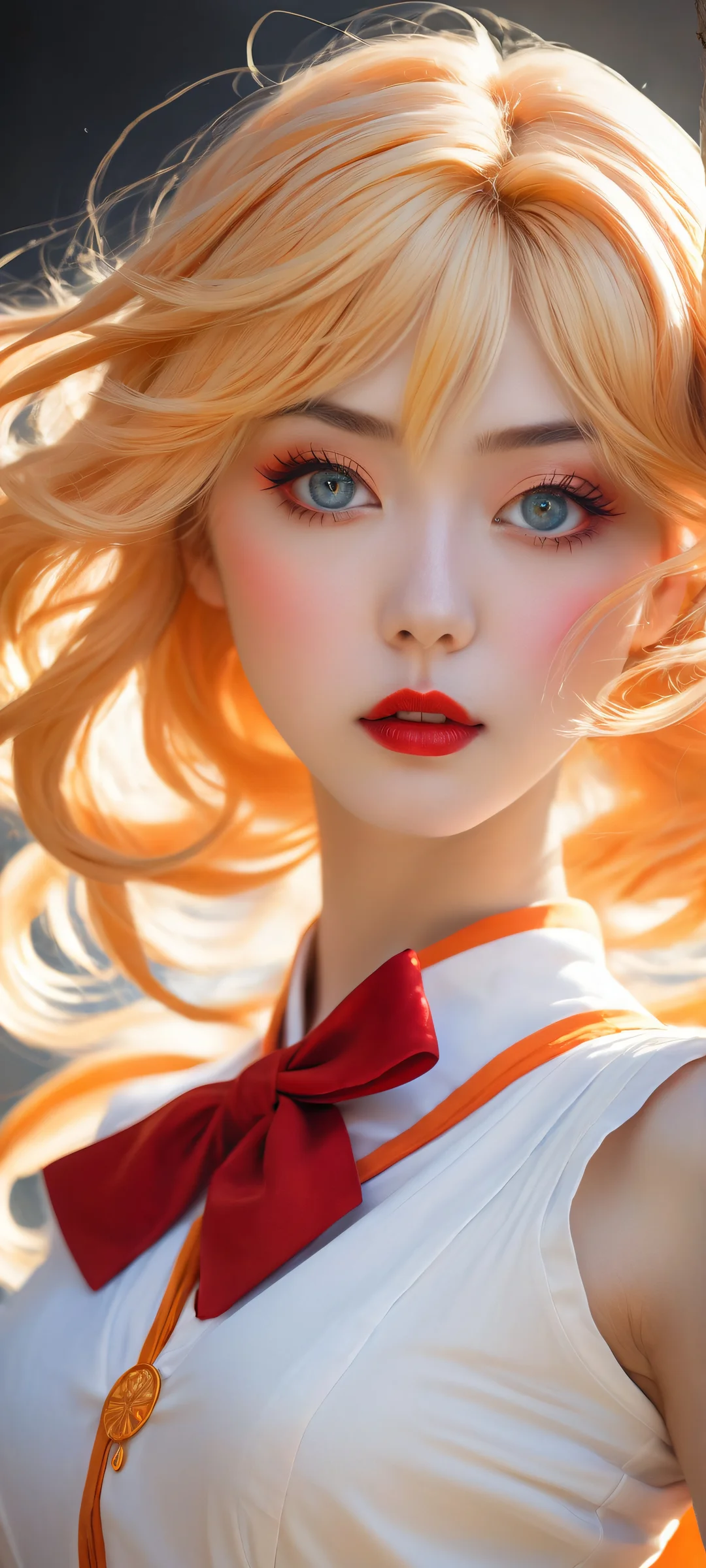 Breathtaking digital art of Sailor Venus on an iPhone or Android device, with intricate details and atmospheric backdrop.