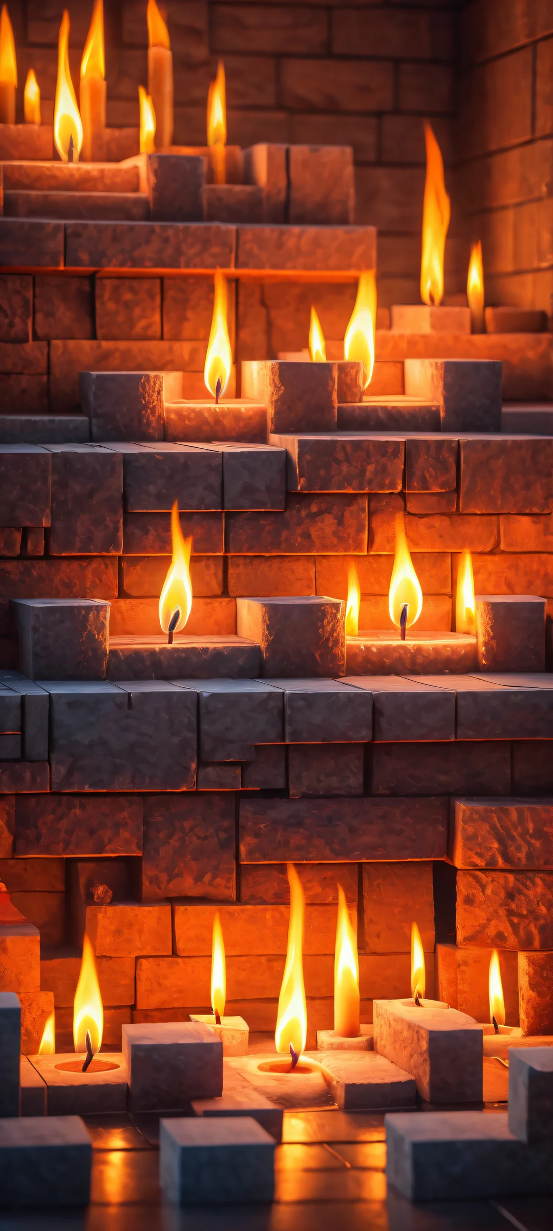 Axes and Candles surrounded by Minecraft blocks on iPhone/Android